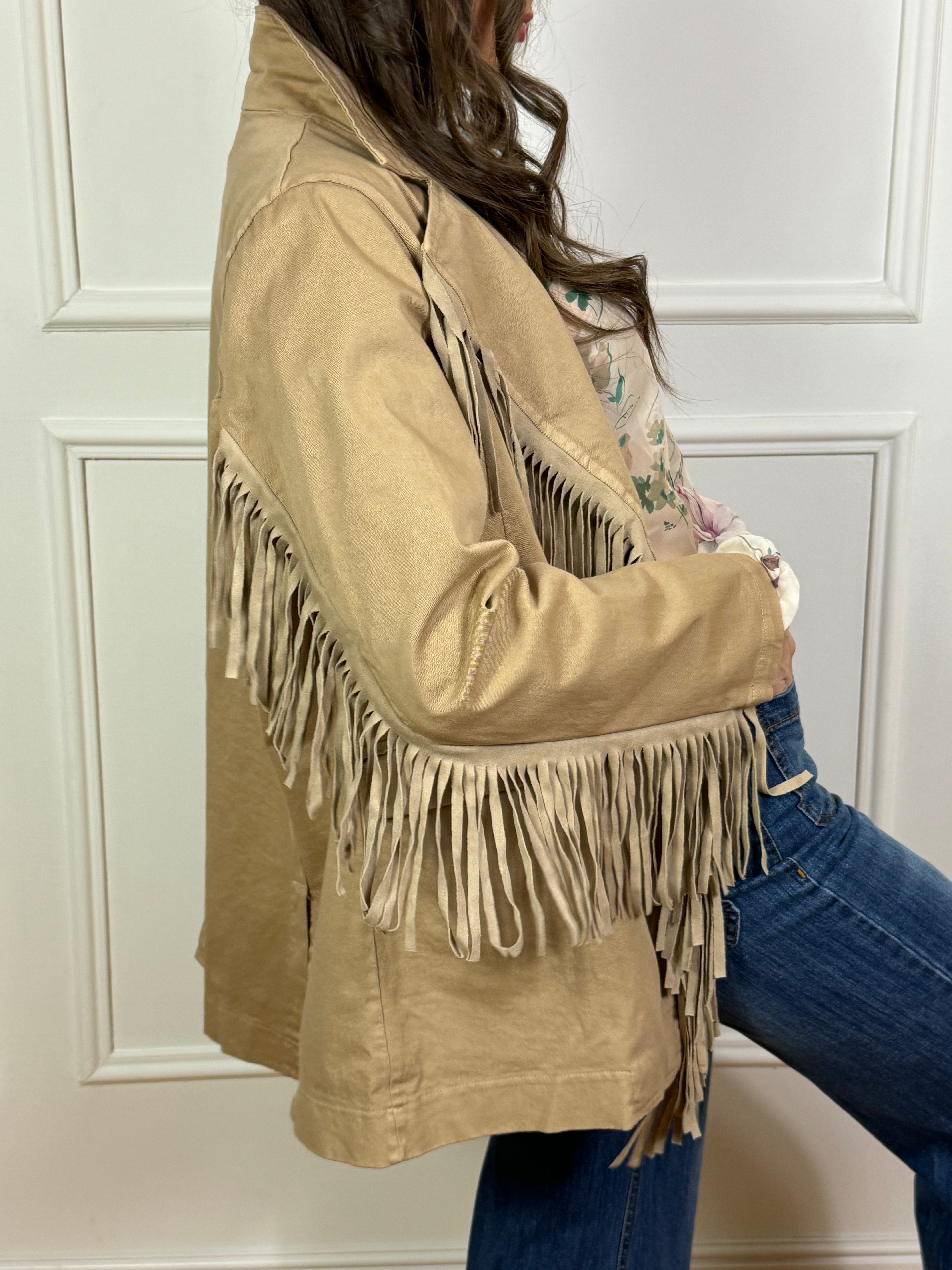 Giacca blazer Susy Mix in cotone con frange BEIGE