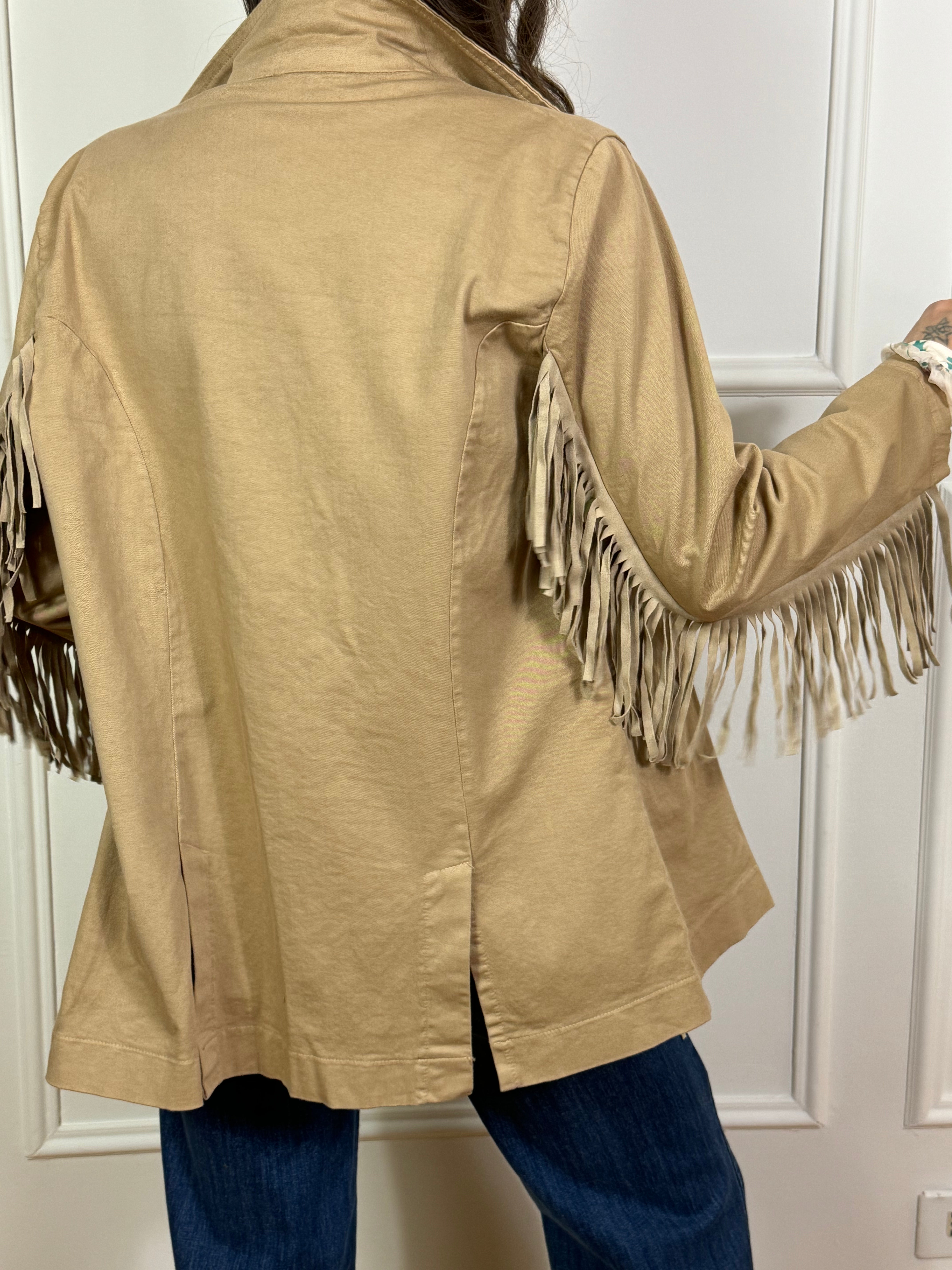 Giacca blazer Susy Mix in cotone con frange BEIGE