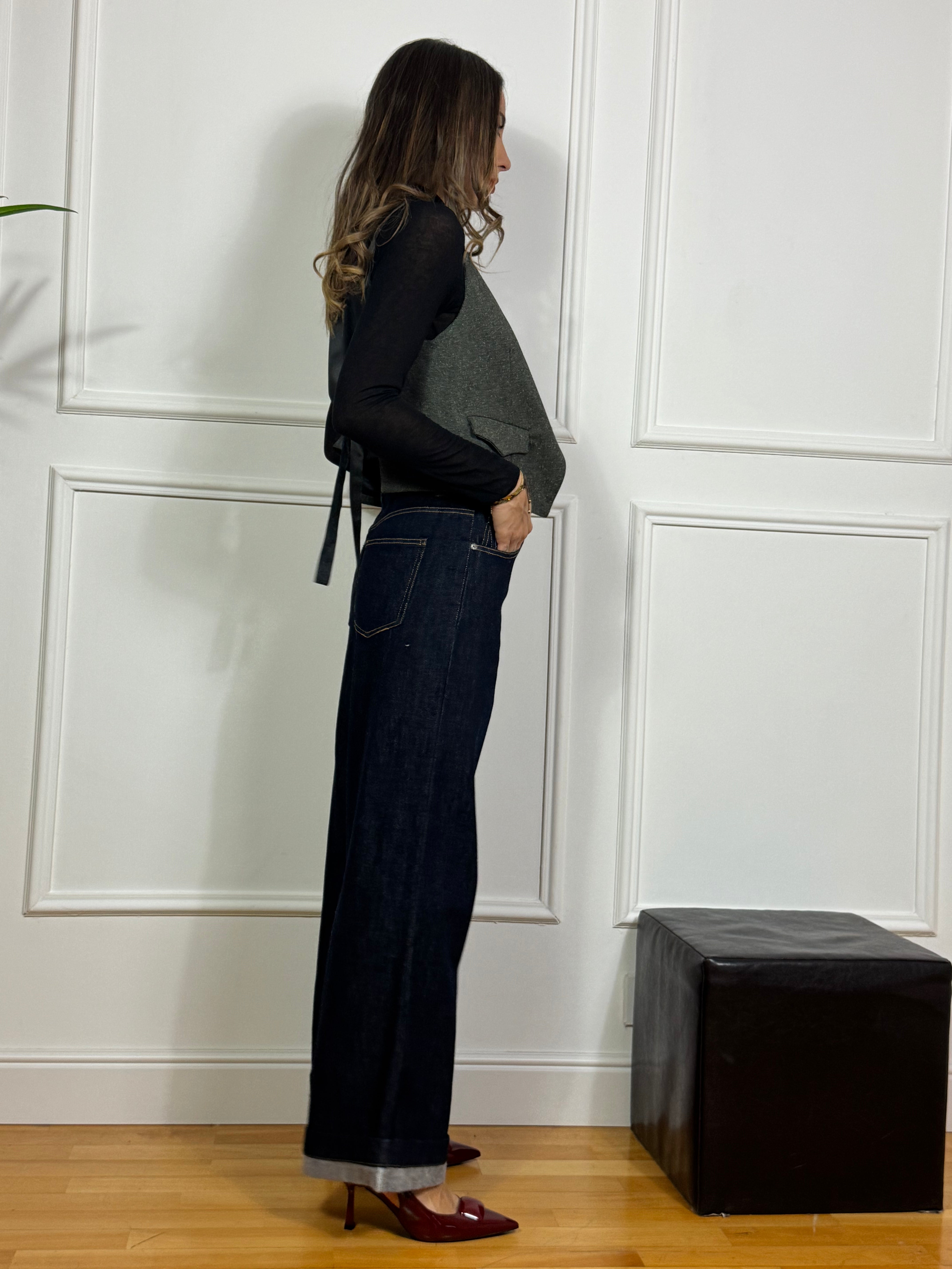 Jeans Victoria ILMH PALAZZO - LAVAGGIO SCURO - CUCITURE A CONTRASTO