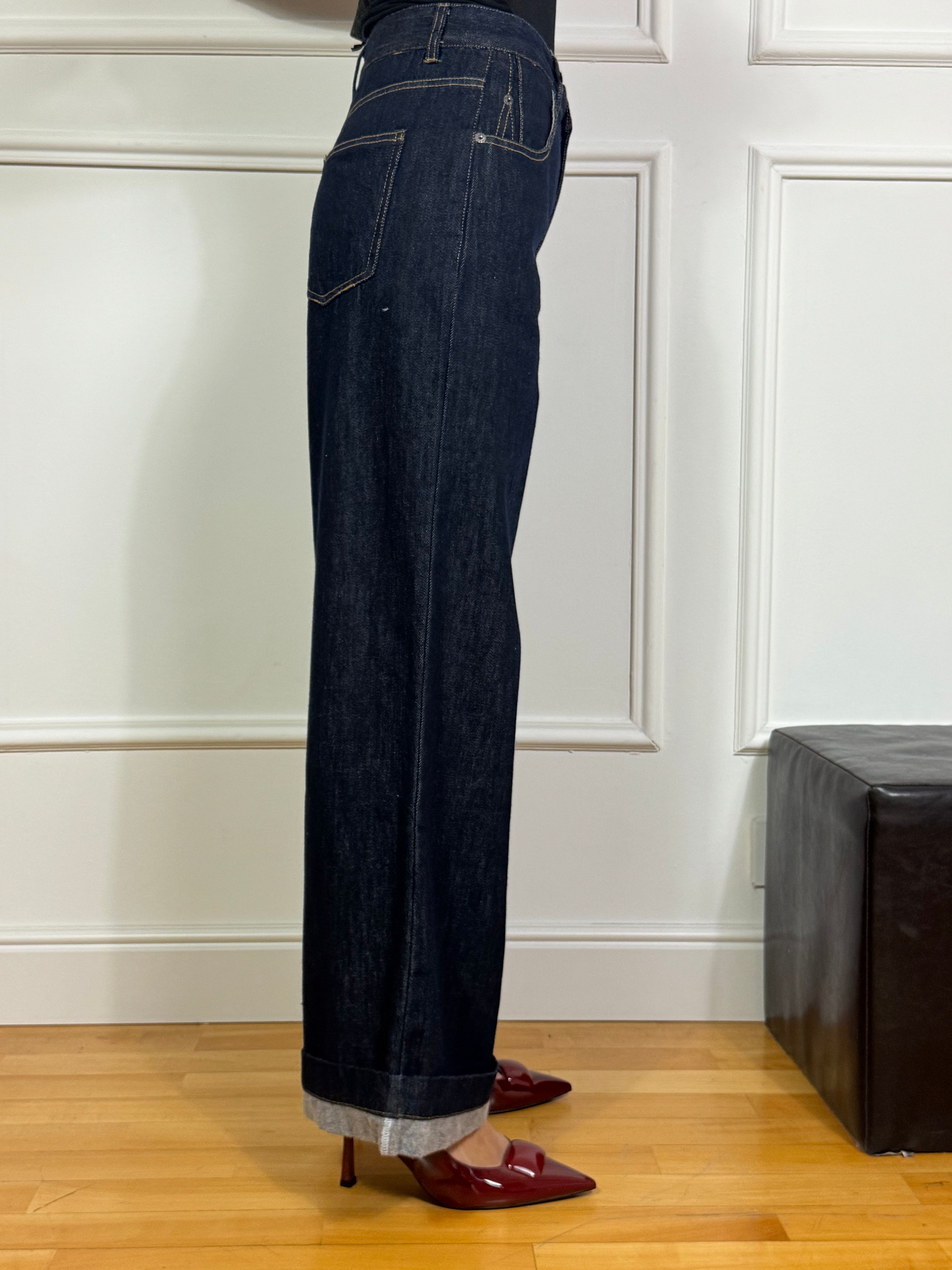 Jeans Victoria ILMH PALAZZO - LAVAGGIO SCURO - CUCITURE A CONTRASTO