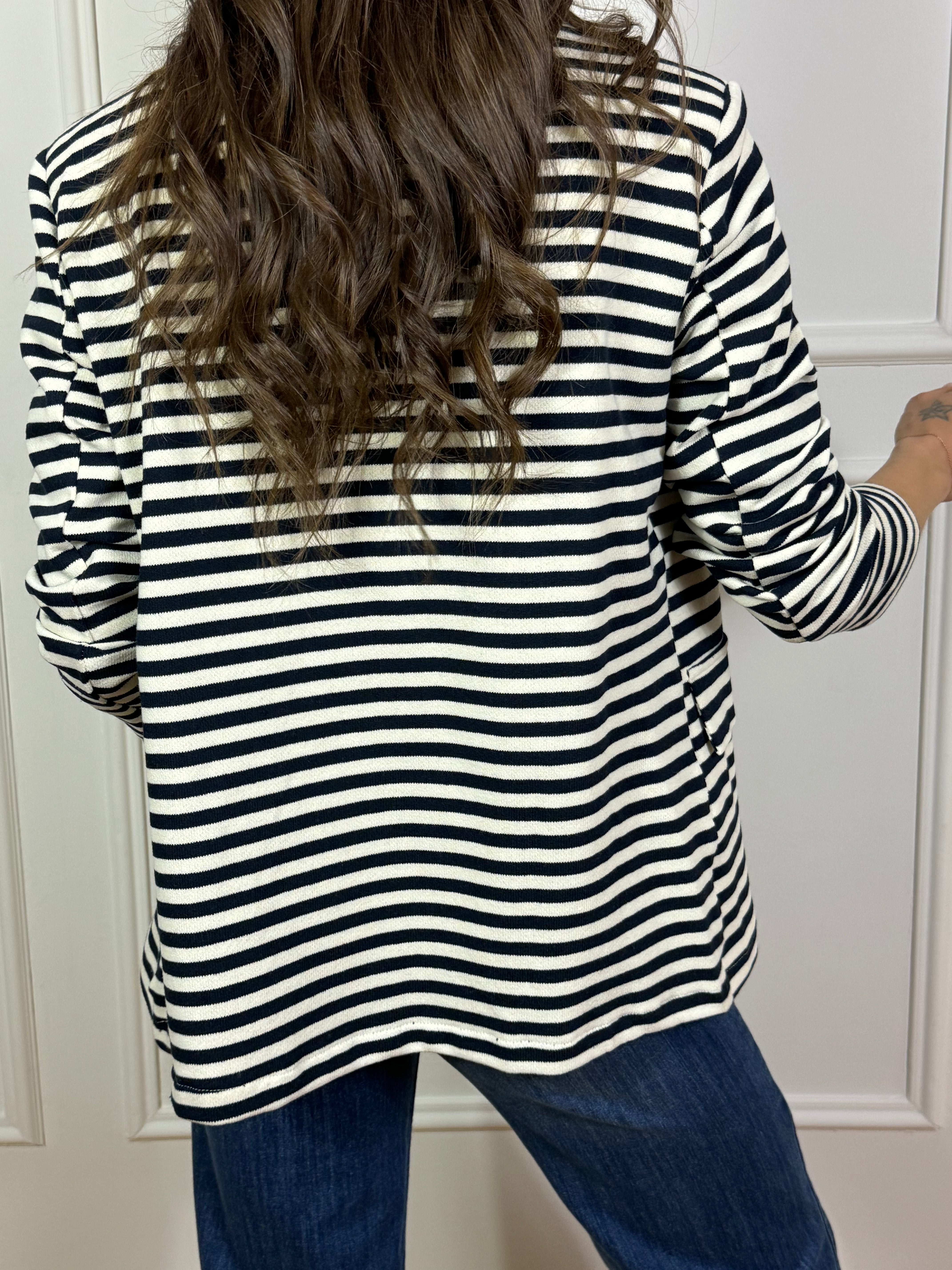 Giacca blazer in felpa garzata Susy Mix a righe con patch