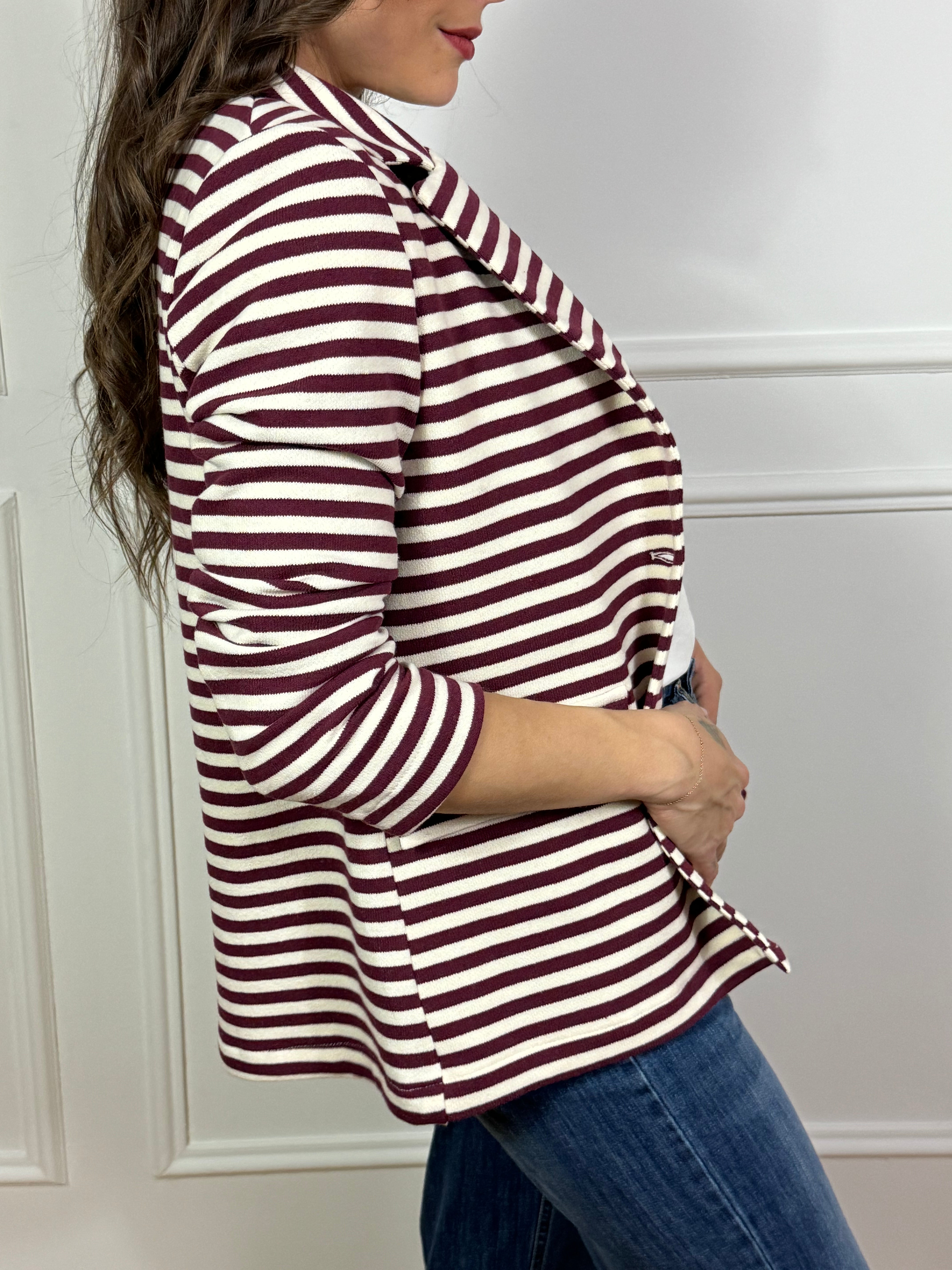 Giacca blazer in felpa garzata Susy Mix a righe con patch