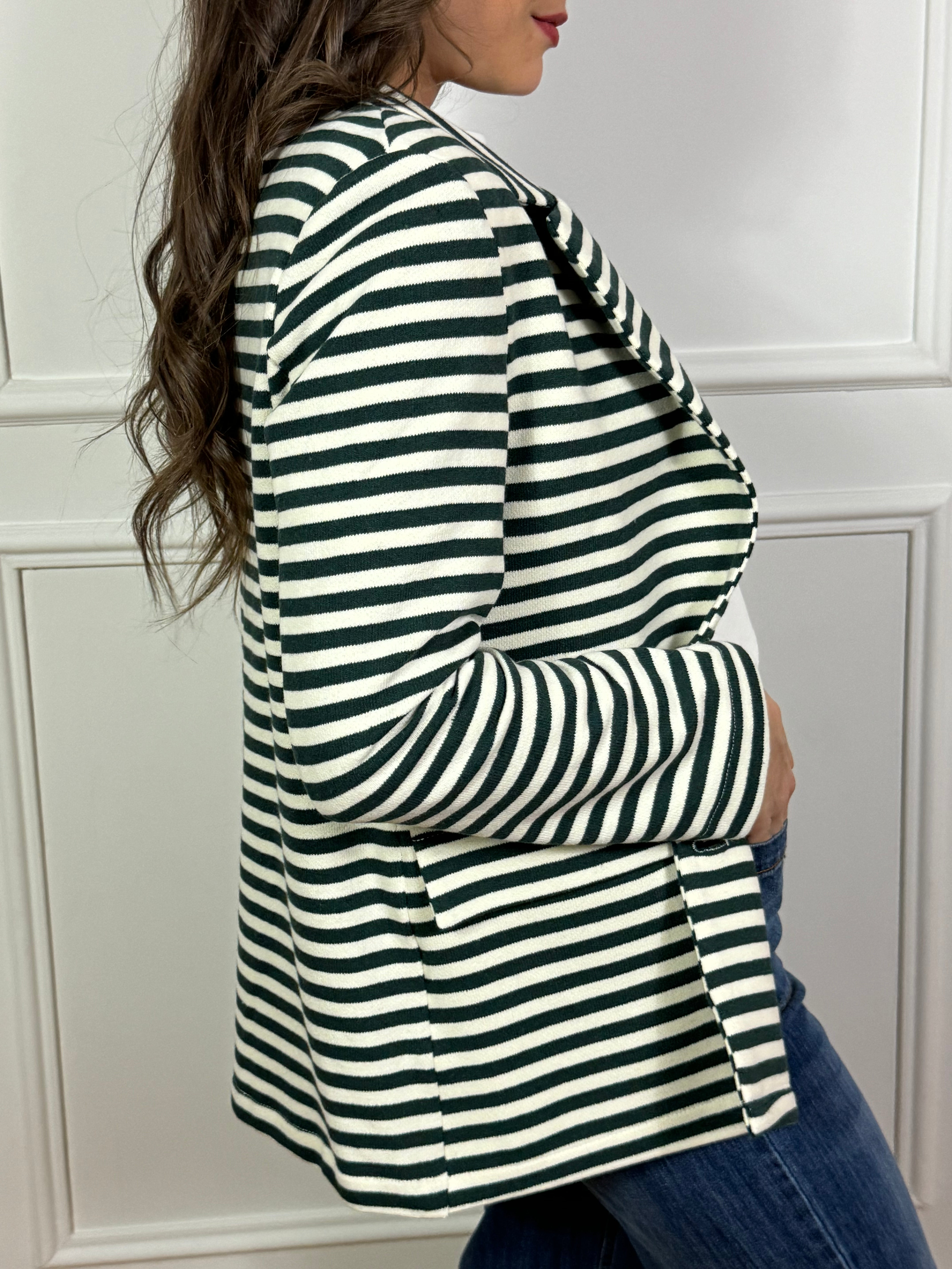 Giacca blazer in felpa garzata Susy Mix a righe con patch