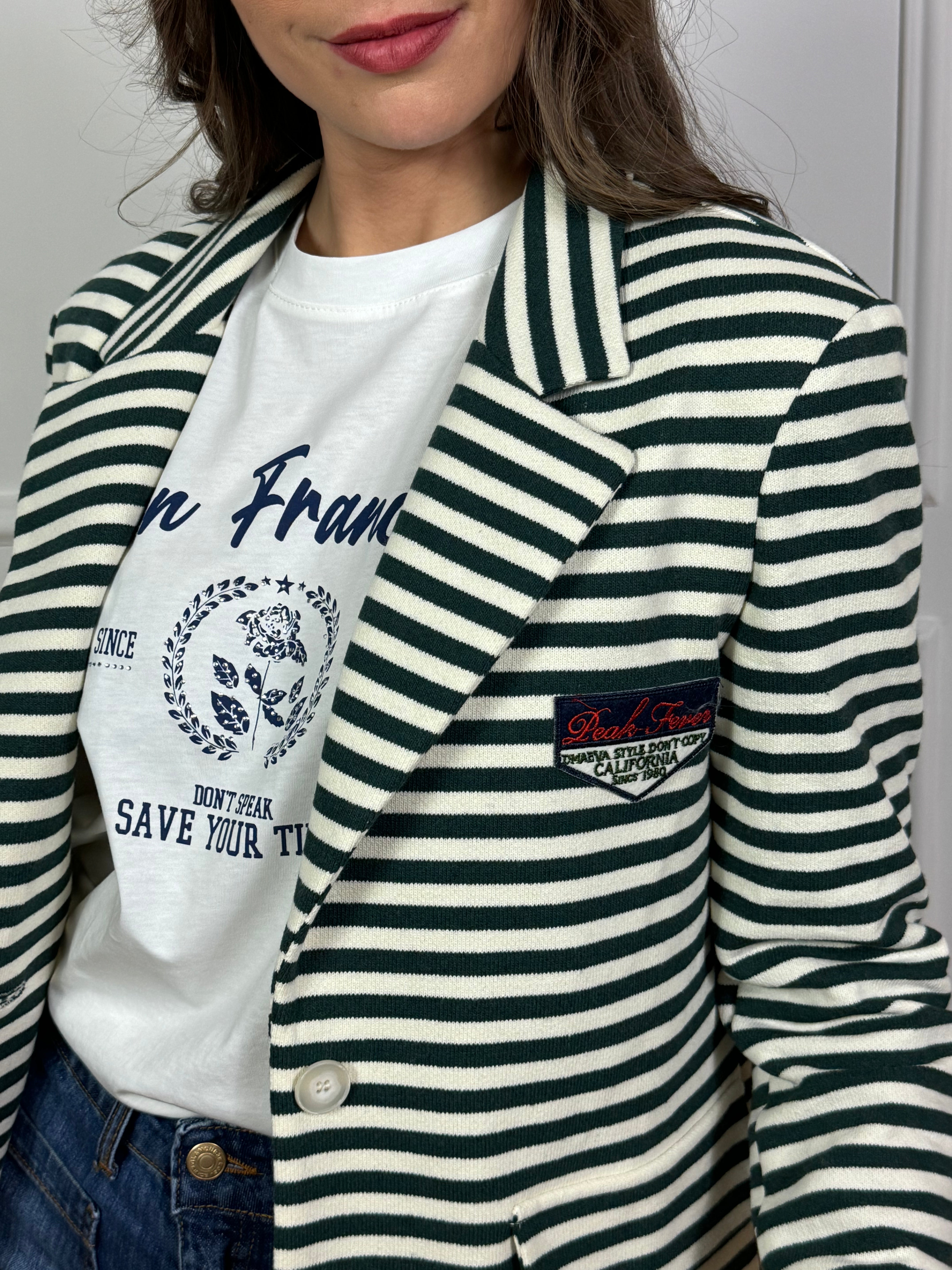 Giacca blazer in felpa garzata Susy Mix a righe con patch