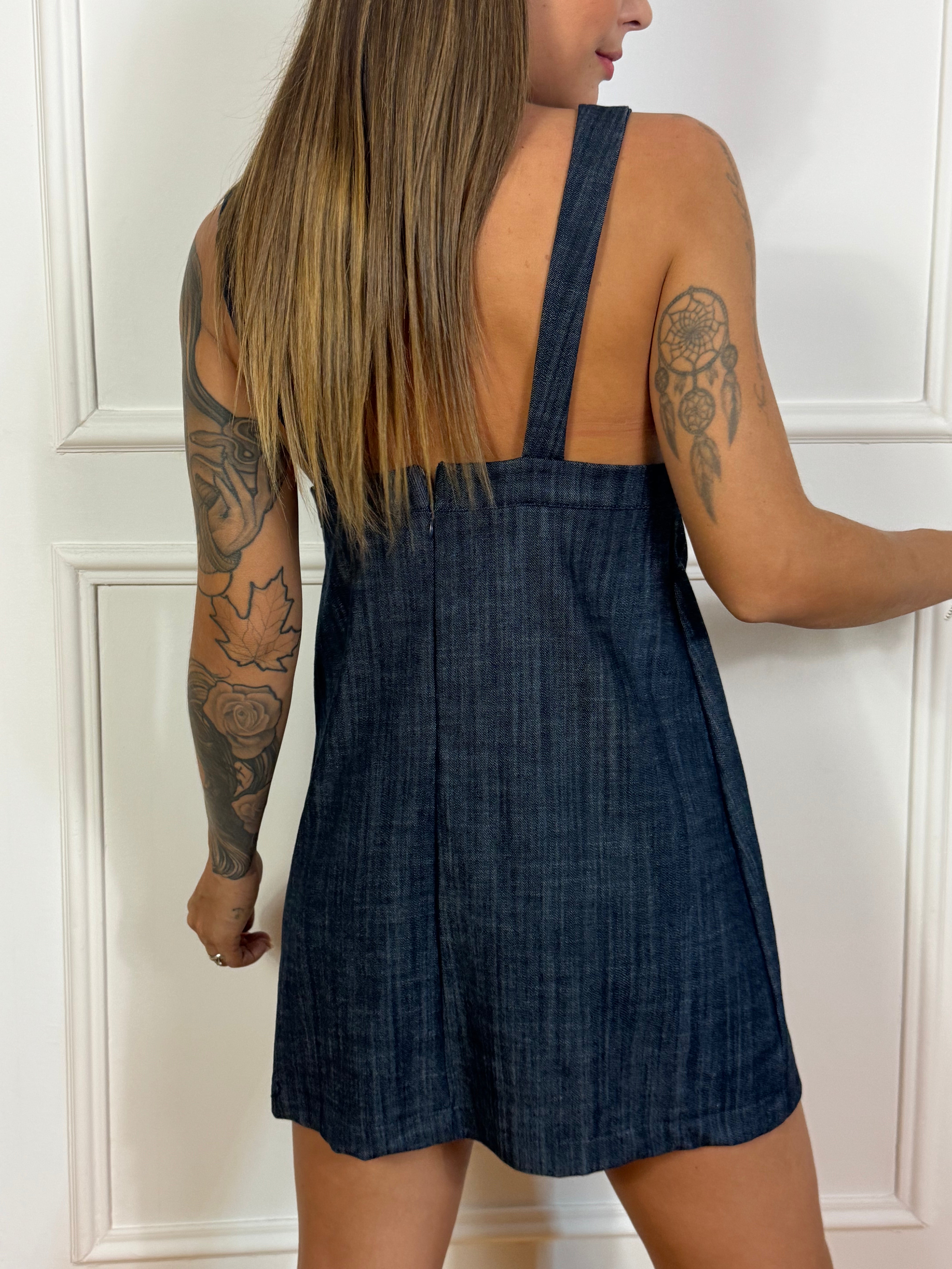 Abito corto in denim scuro linea ad A Kontatto