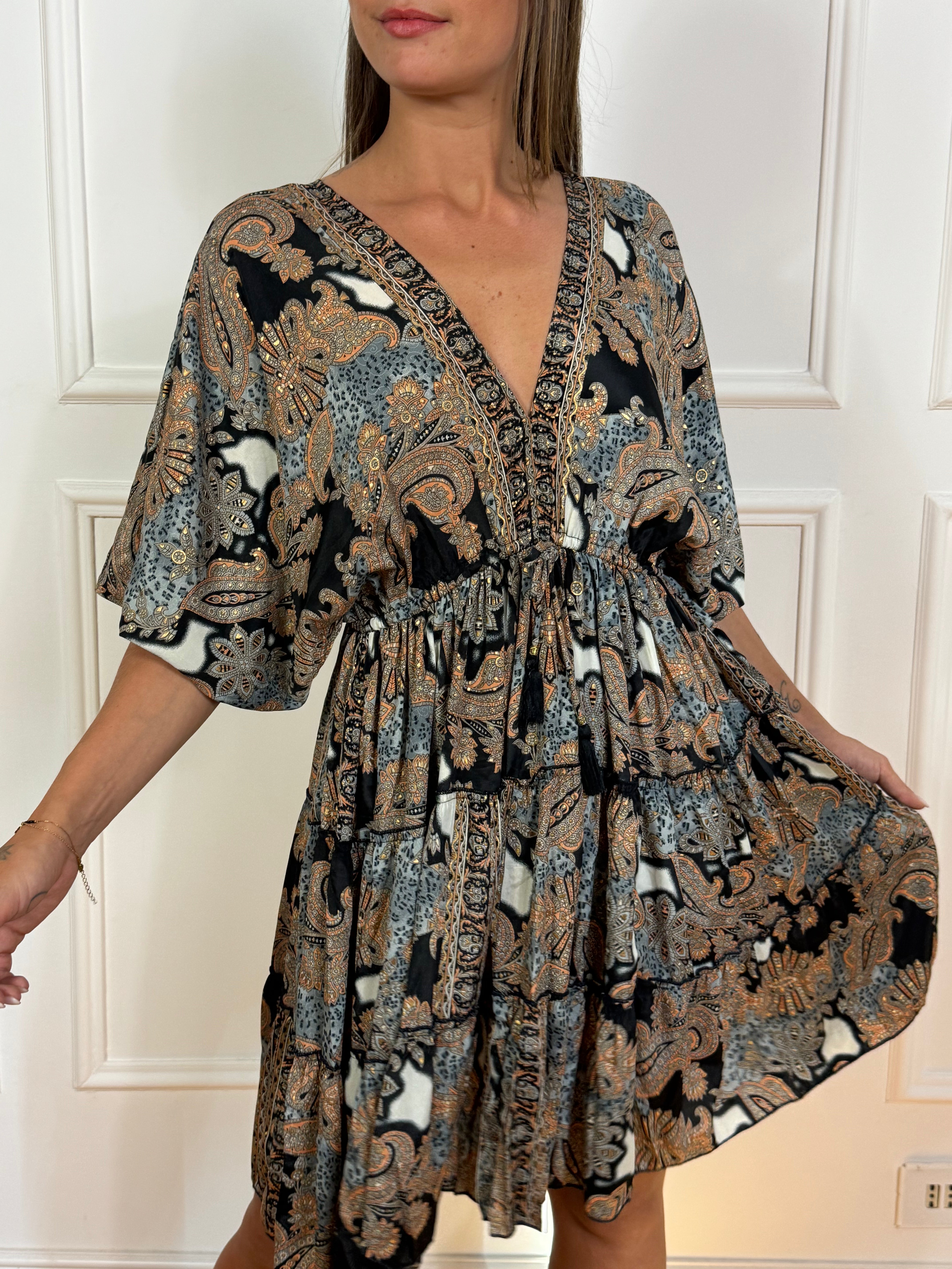 Abito corto kimono con elastico Kontatto a fantasia IBIZA