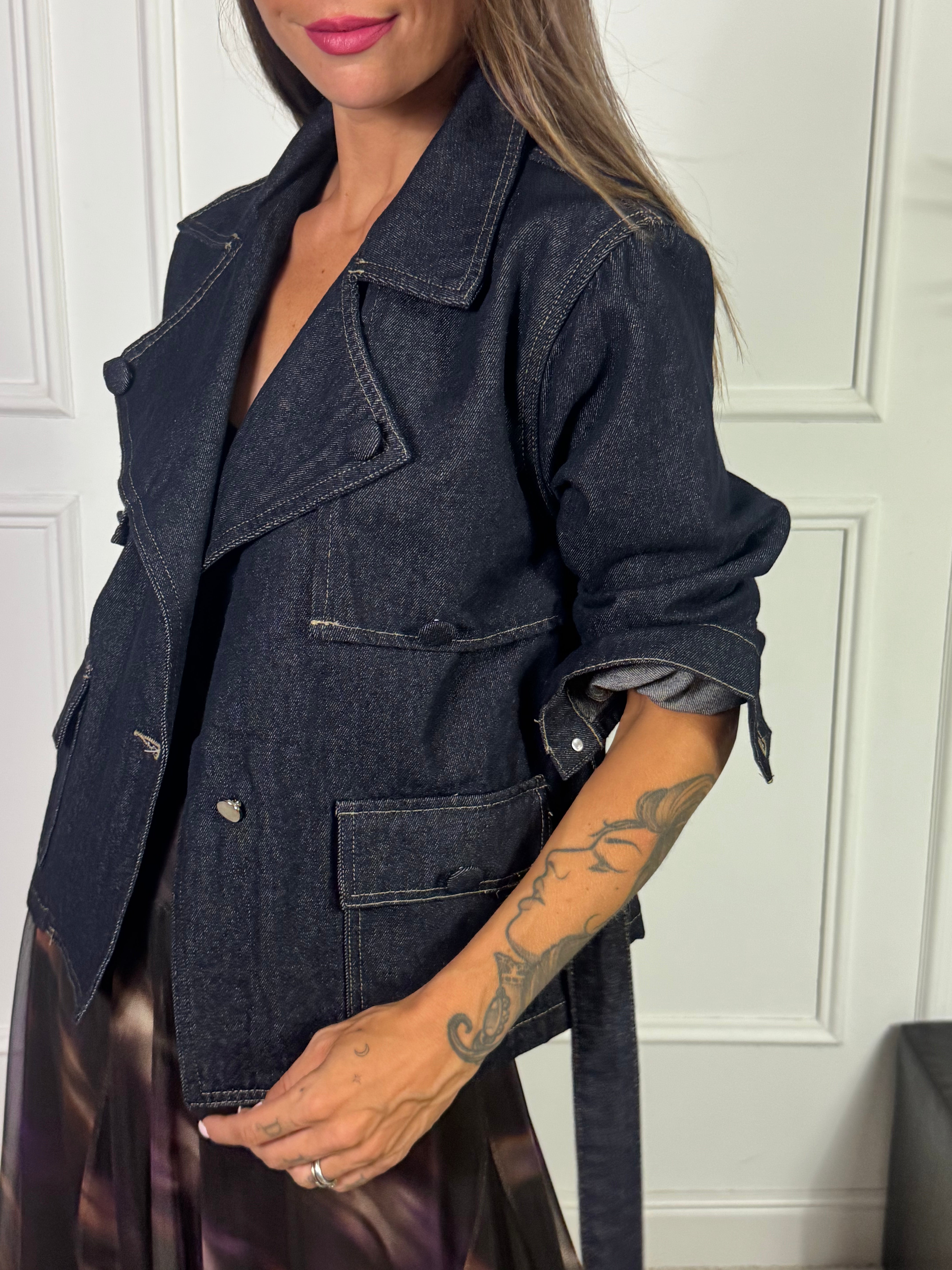 Giacca spolverino Susy Mix denim scuro con bottoni
