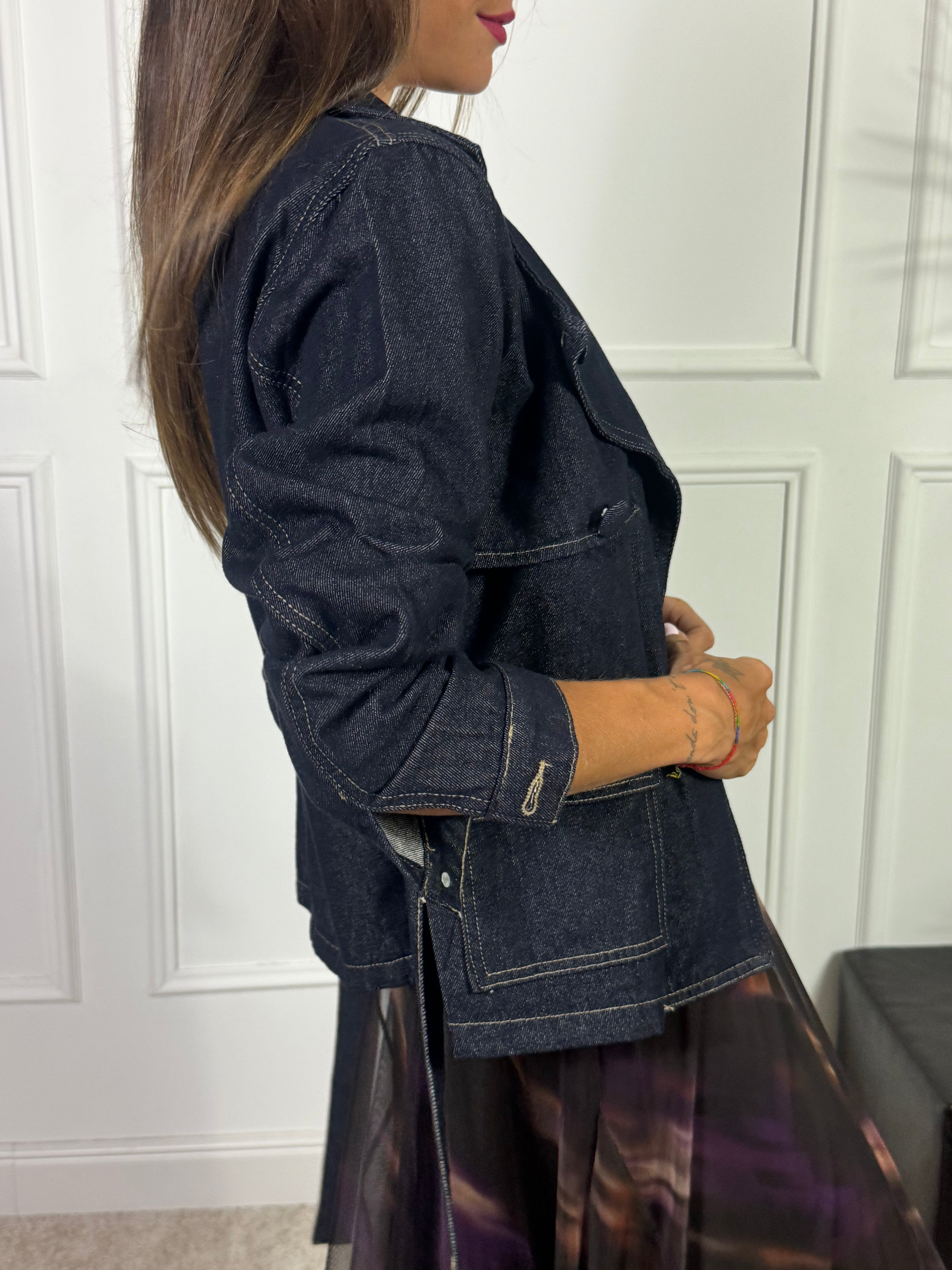 Giacca spolverino Susy Mix denim scuro con bottoni
