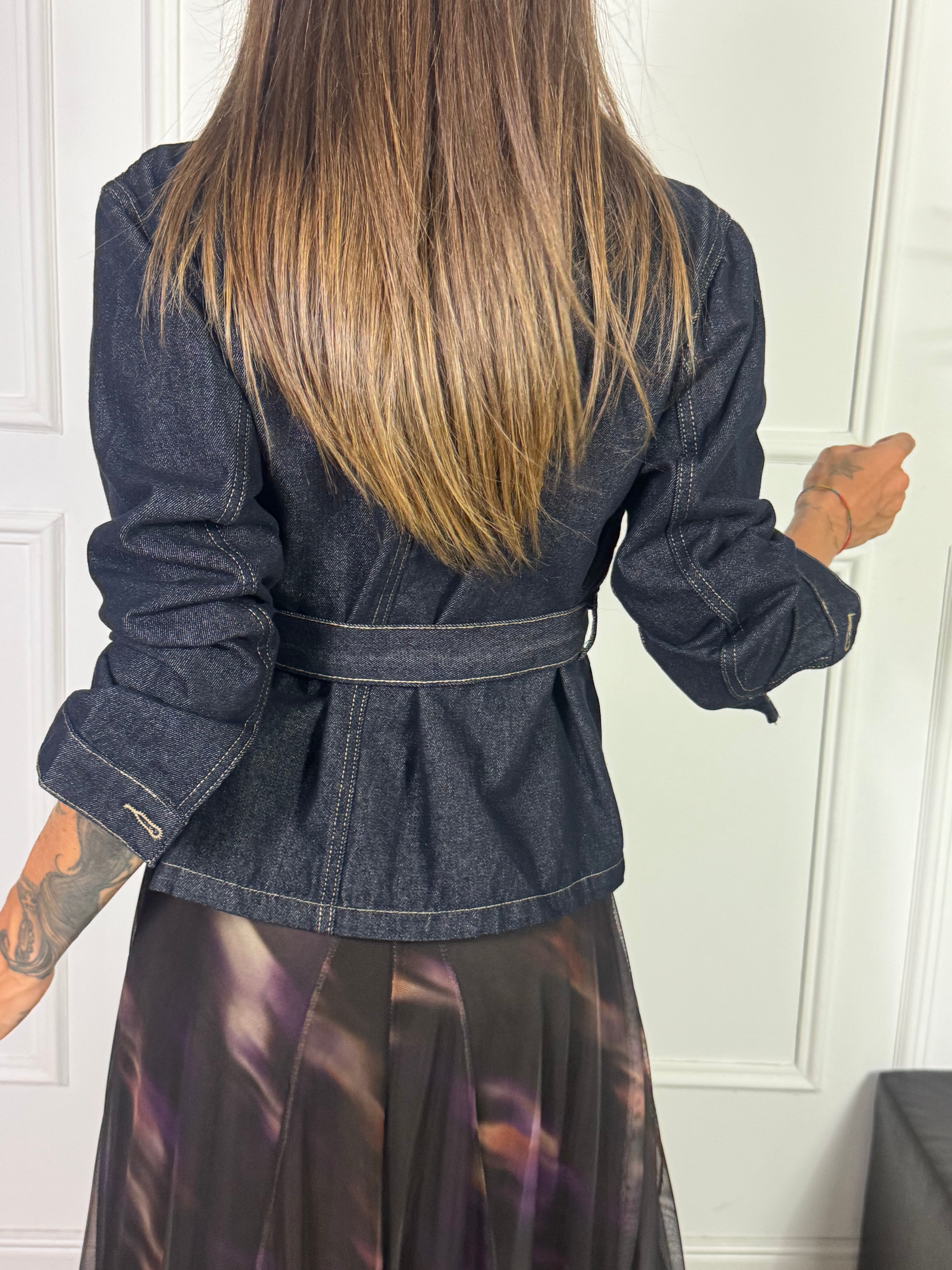 Giacca spolverino Susy Mix denim scuro con bottoni
