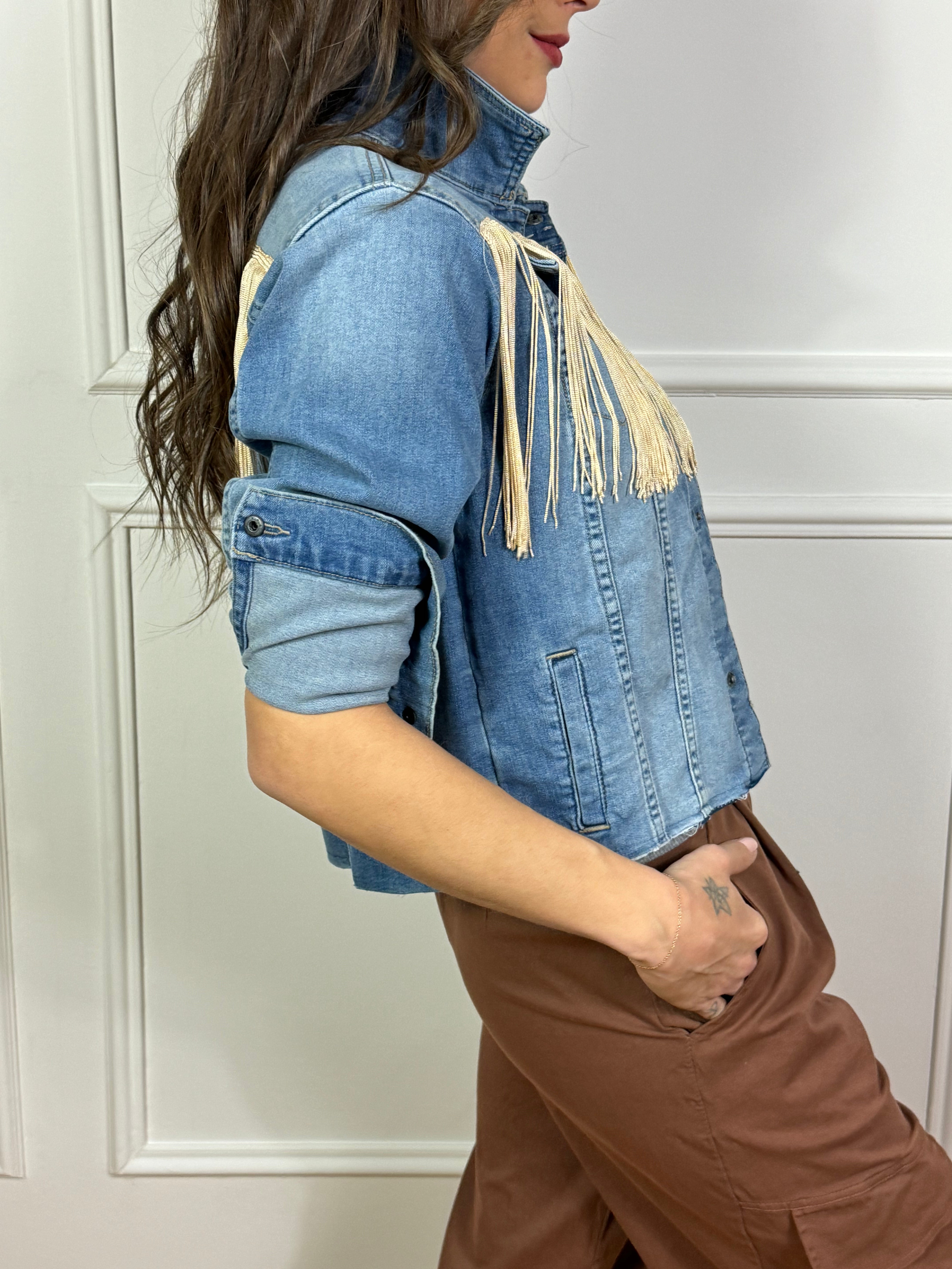 Giacca di jeans Susy Mix con frange a contrasto