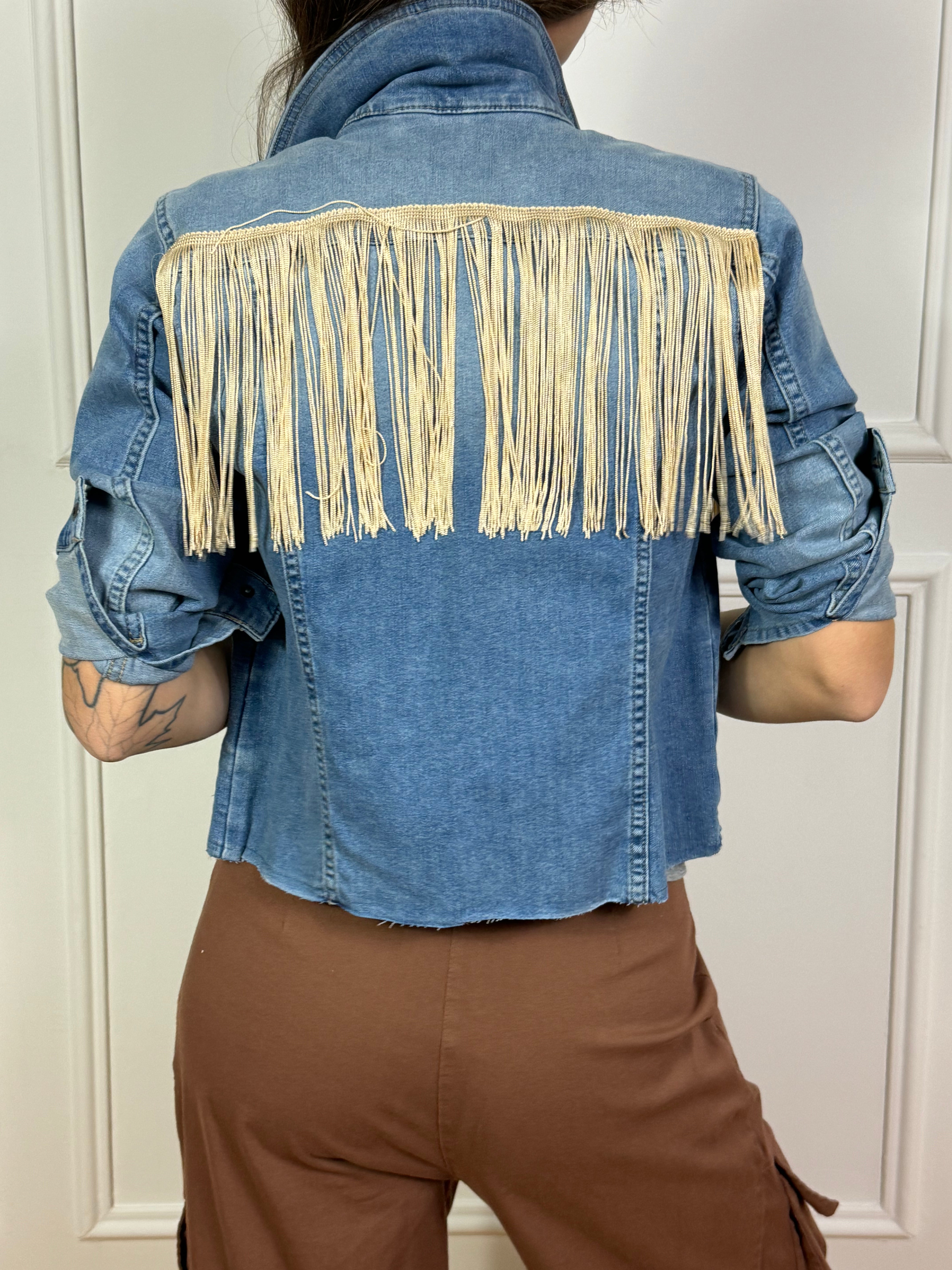 Giacca di jeans Susy Mix con frange a contrasto