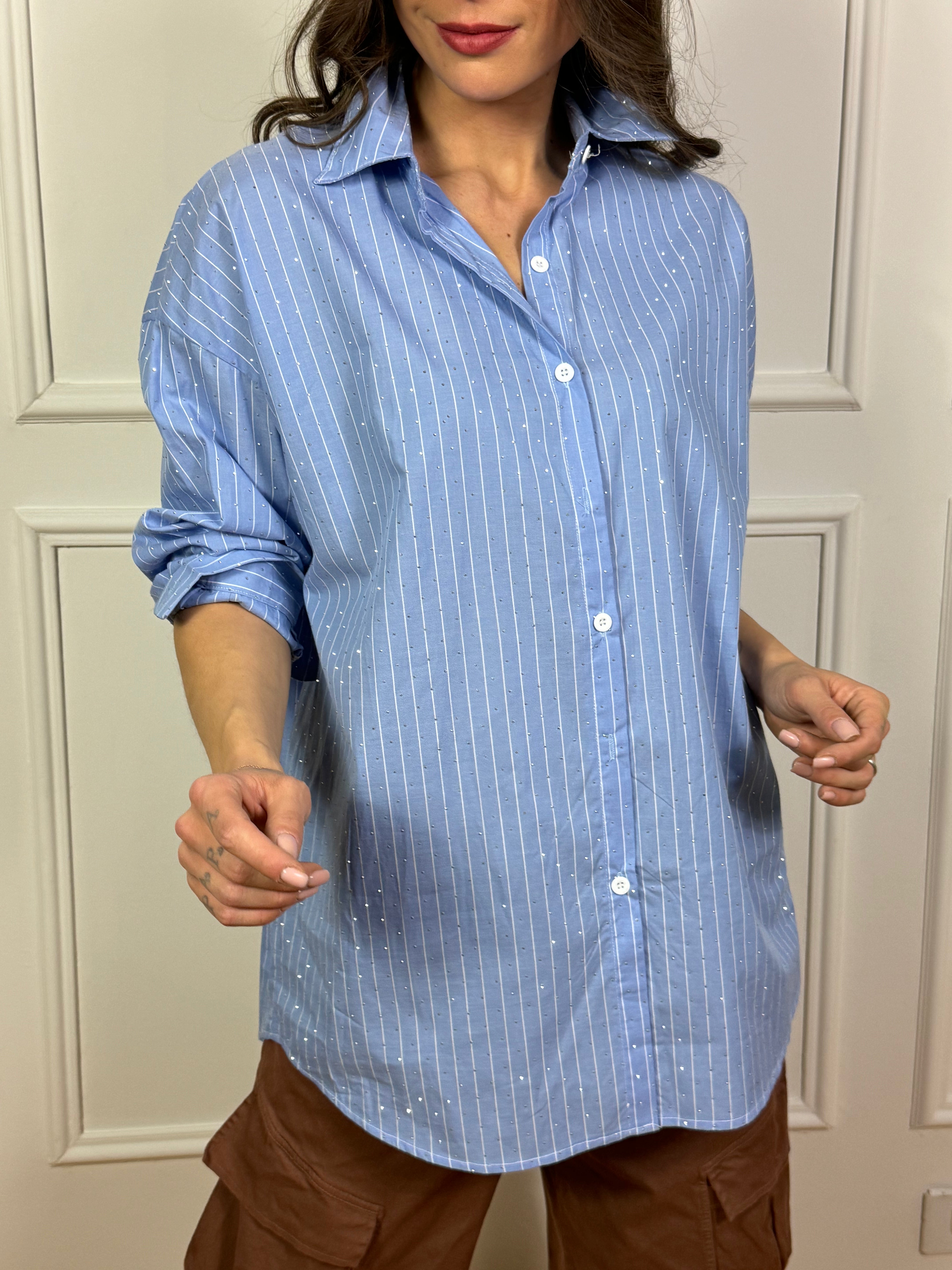 Camicia Susy Mix over gessata con strass