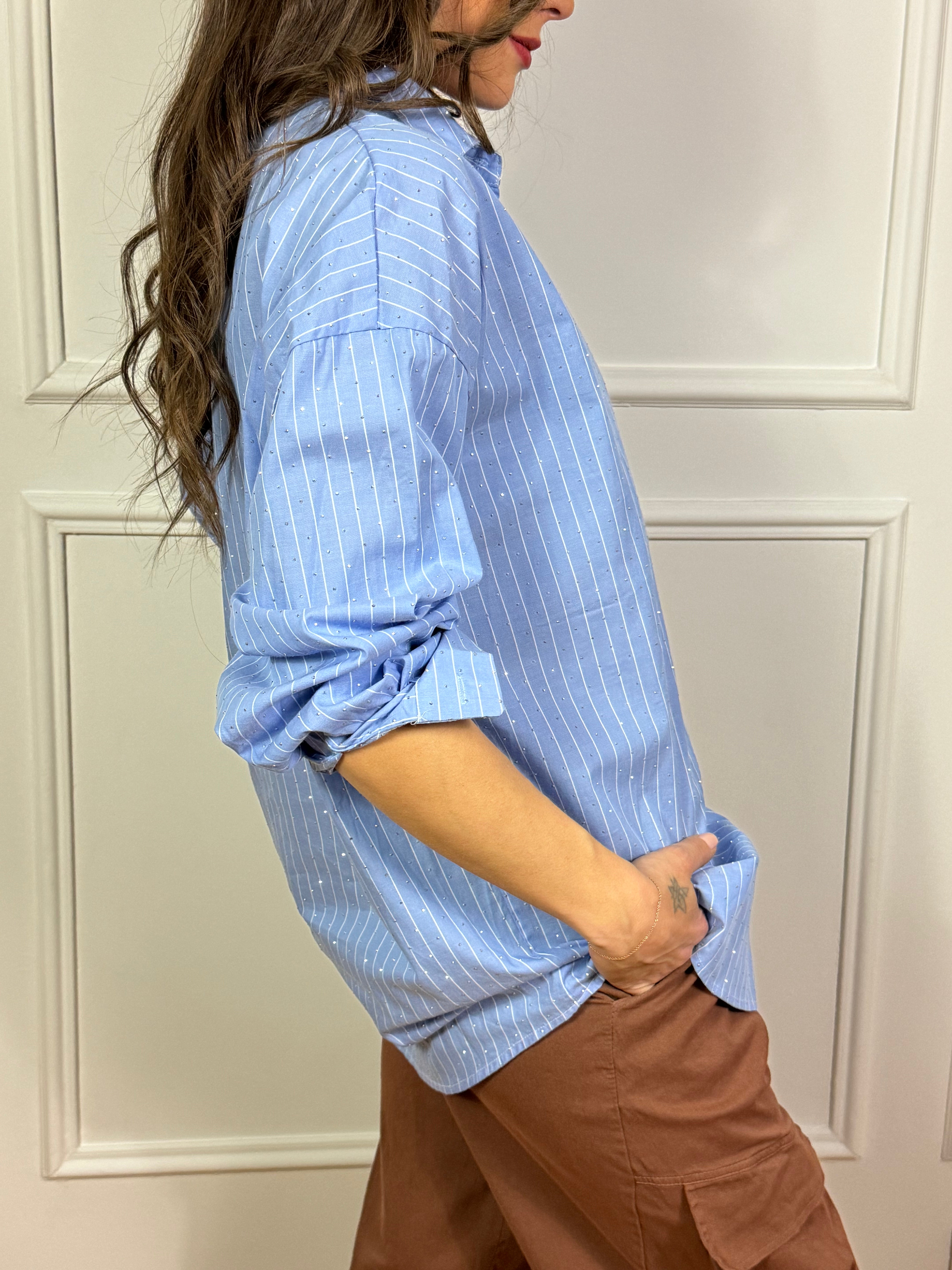 Camicia Susy Mix over gessata con strass