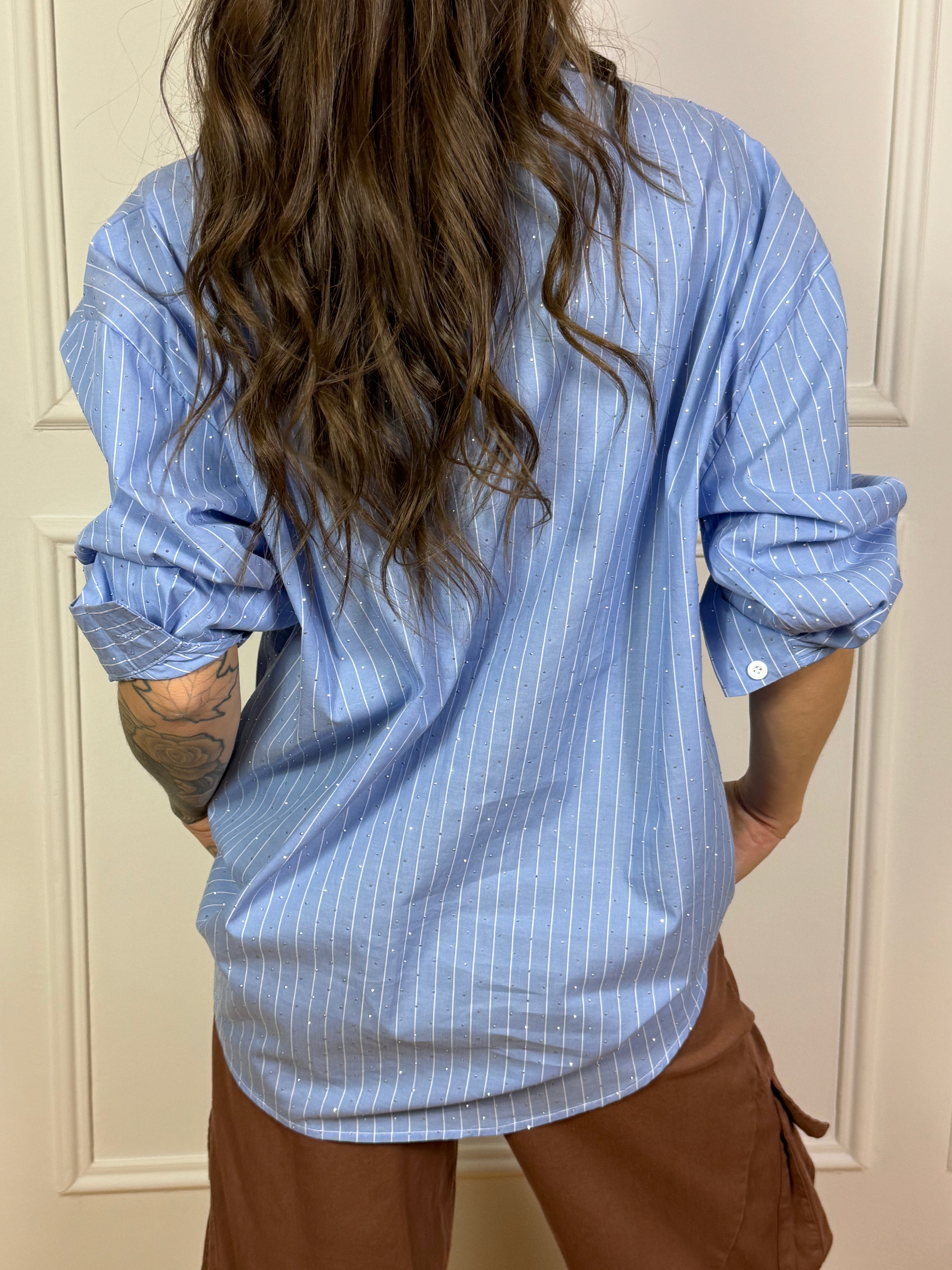 Camicia Susy Mix over gessata con strass