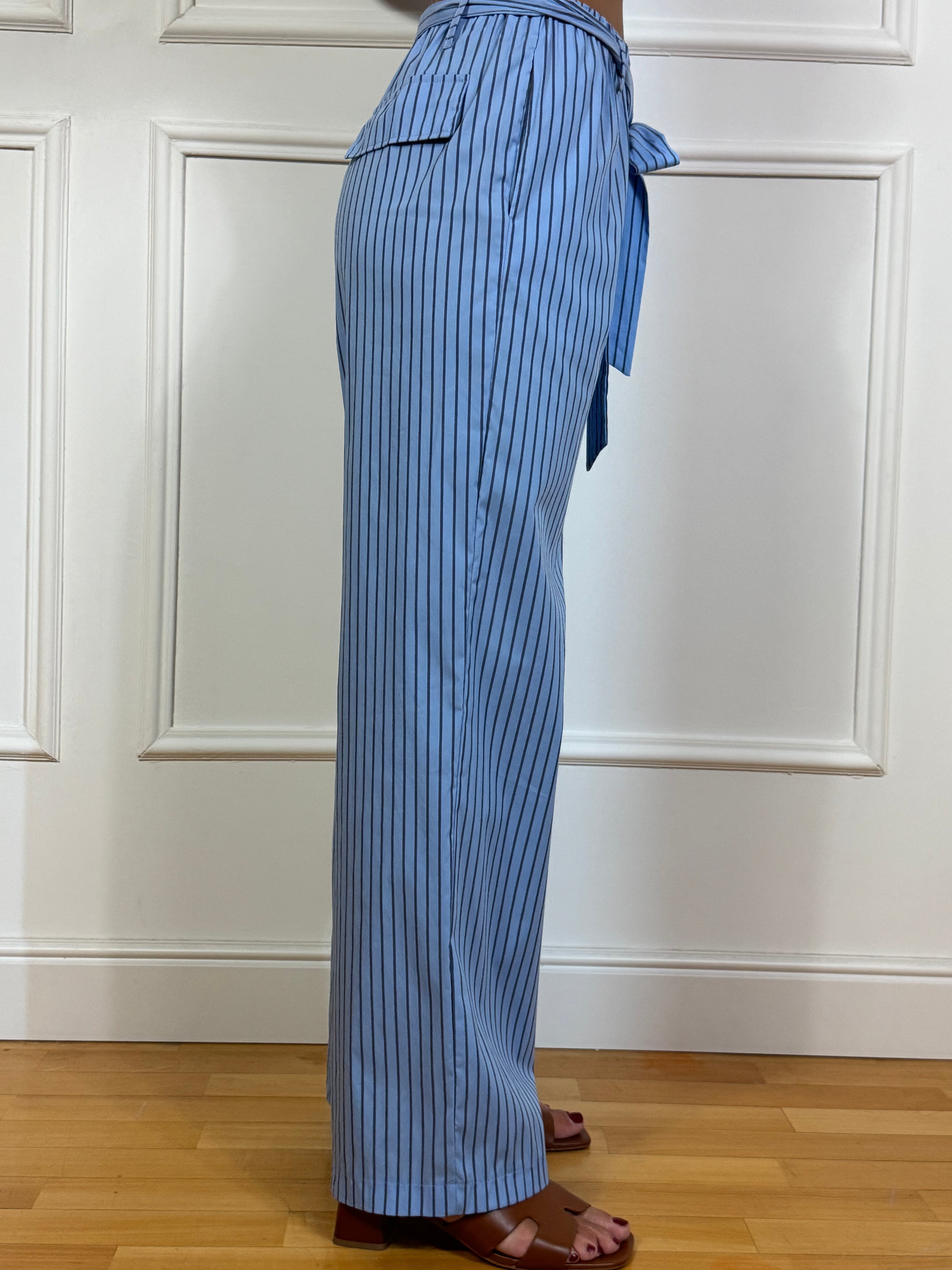 Pantalone in cotone elasticizzato Kontatto righe sottili con fusciacca