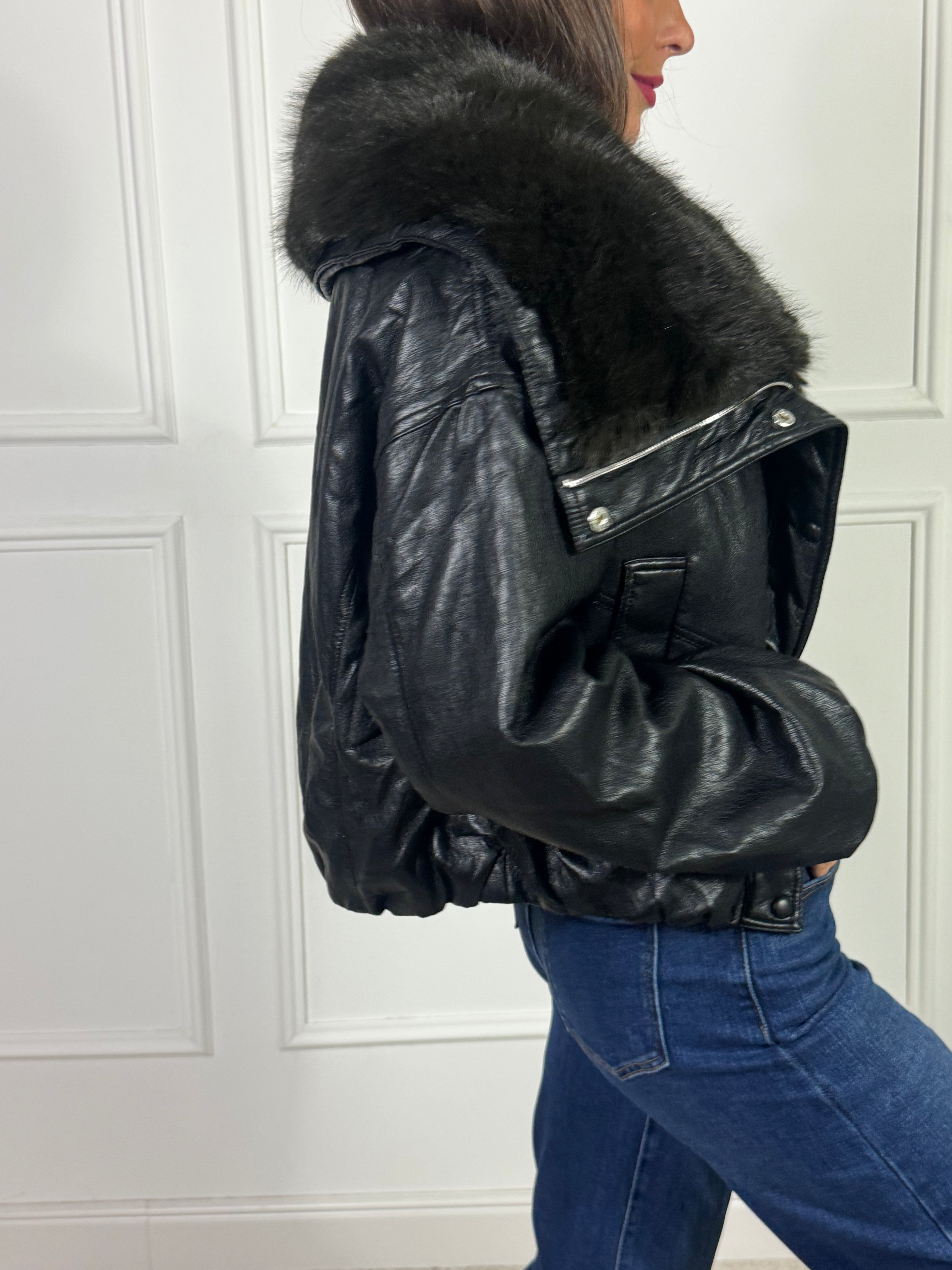 Giubbino bomber ecopelle morbida Susy Mix con collo ECOPELLICCIA