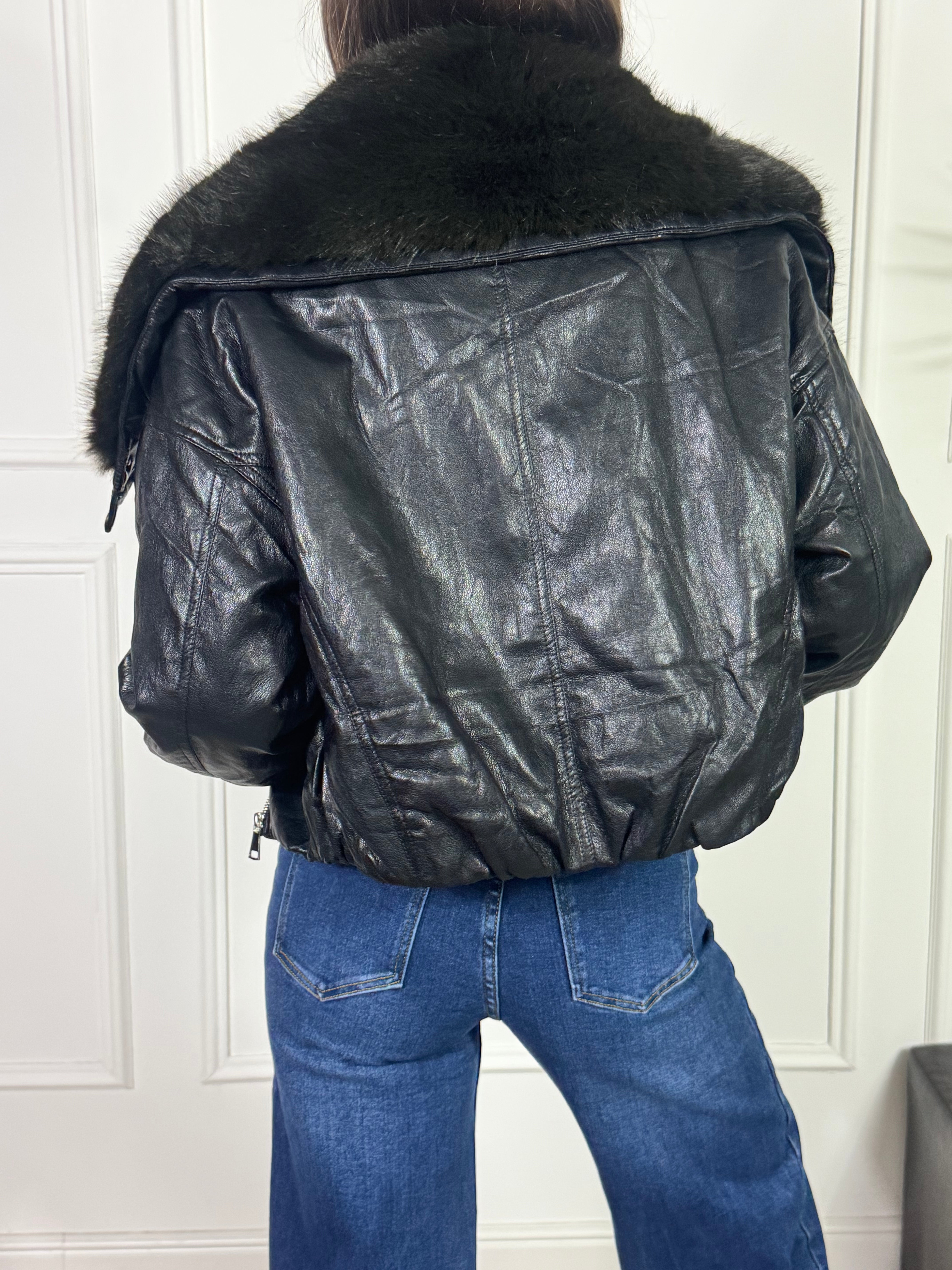 Giubbino bomber ecopelle morbida Susy Mix con collo ECOPELLICCIA
