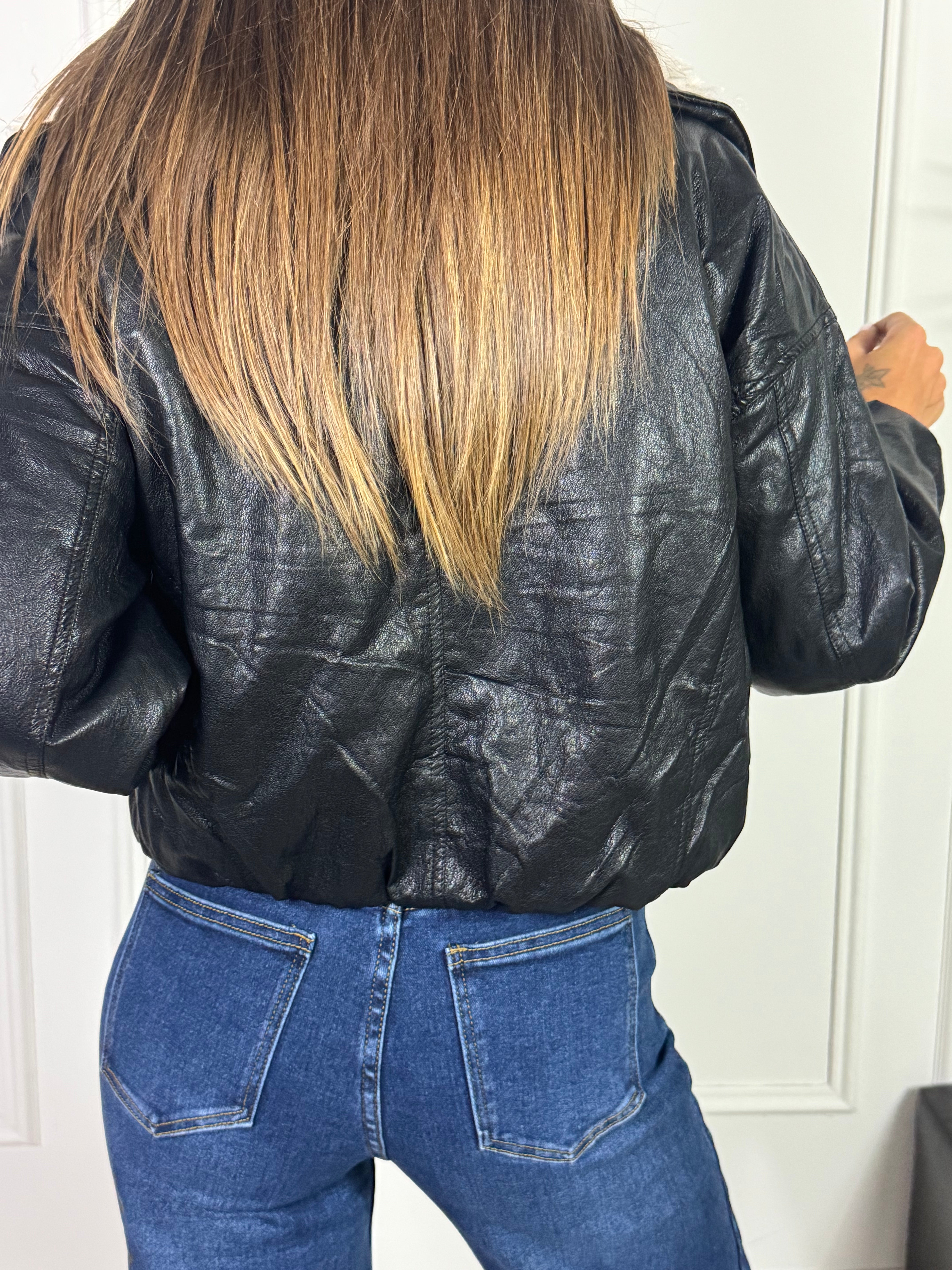 Giubbino bomber ecopelle morbida Susy Mix con COLLO BOUCLE'