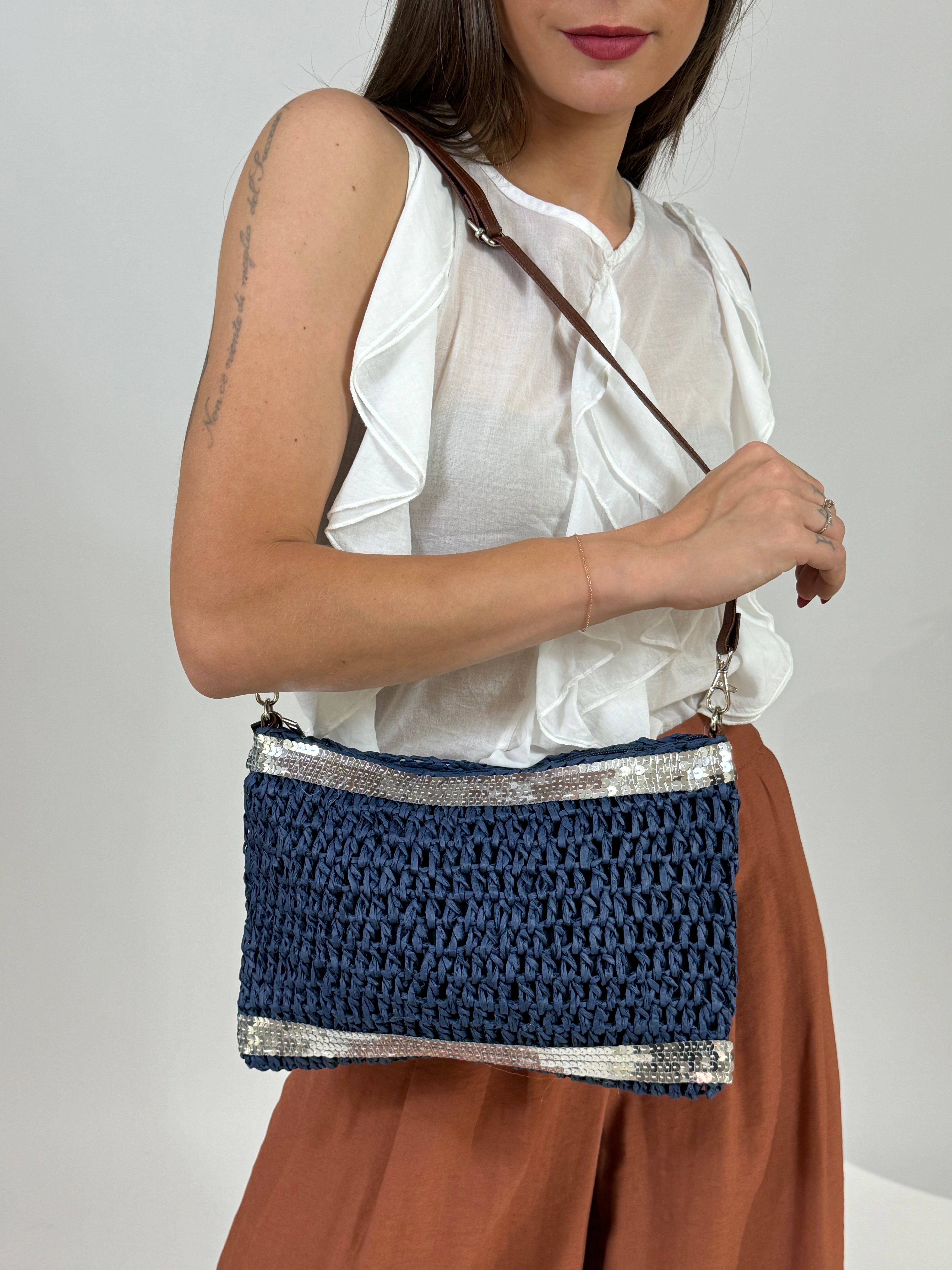 Pochette / Tracolla Susy Mix in rafia con ricamo