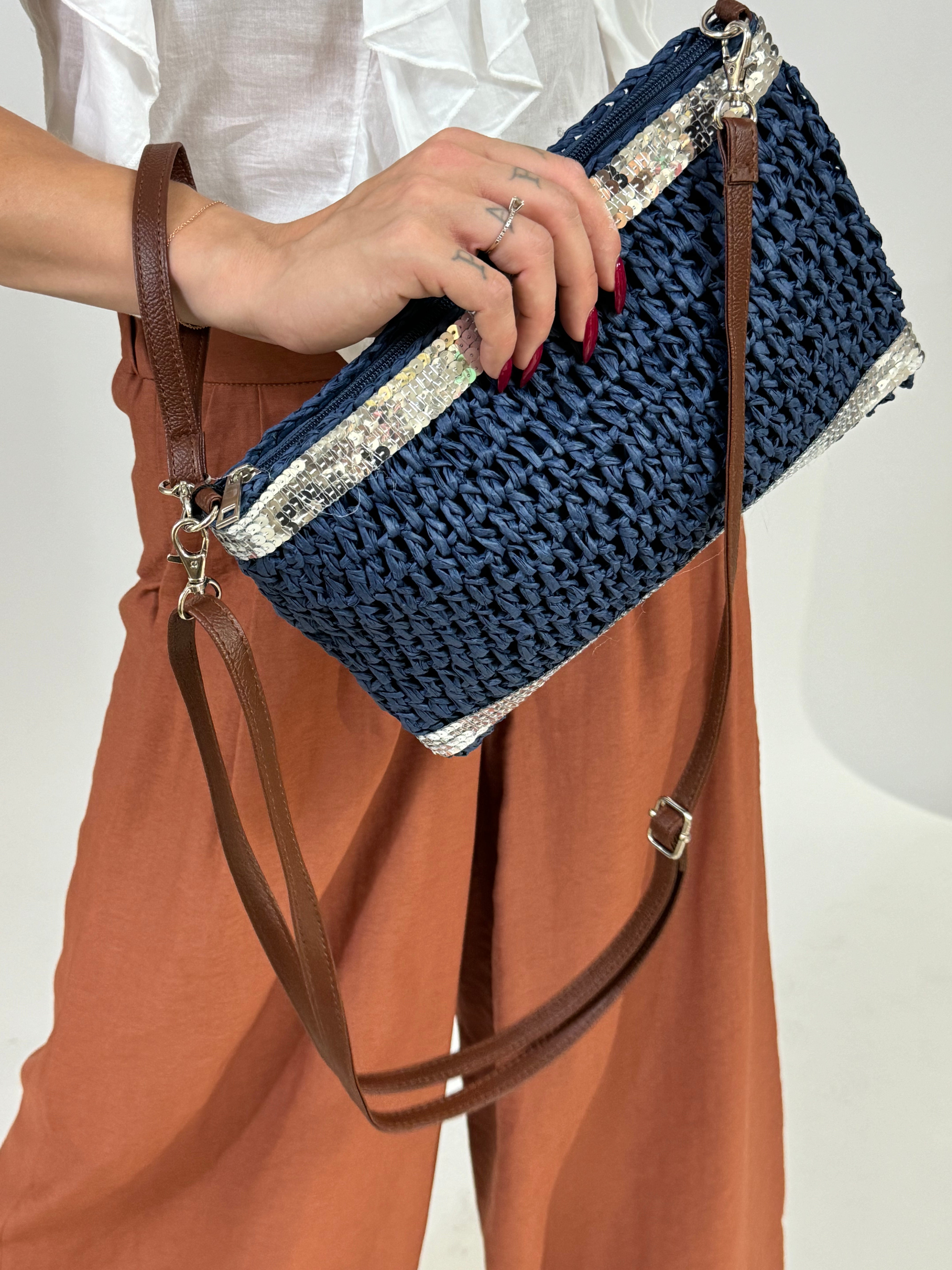 Pochette / Tracolla Susy Mix in rafia con ricamo