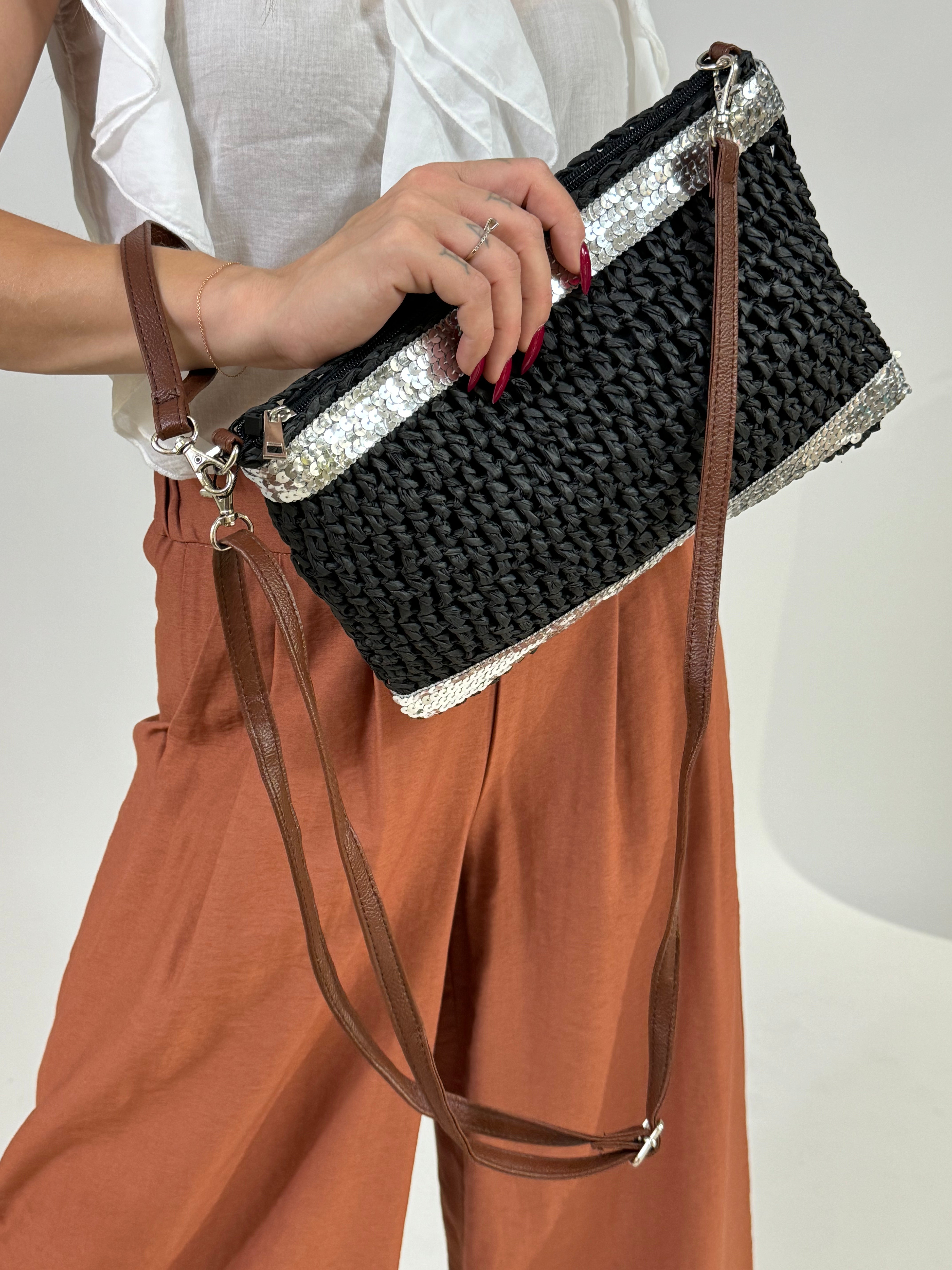 Pochette / Tracolla Susy Mix in rafia con ricamo