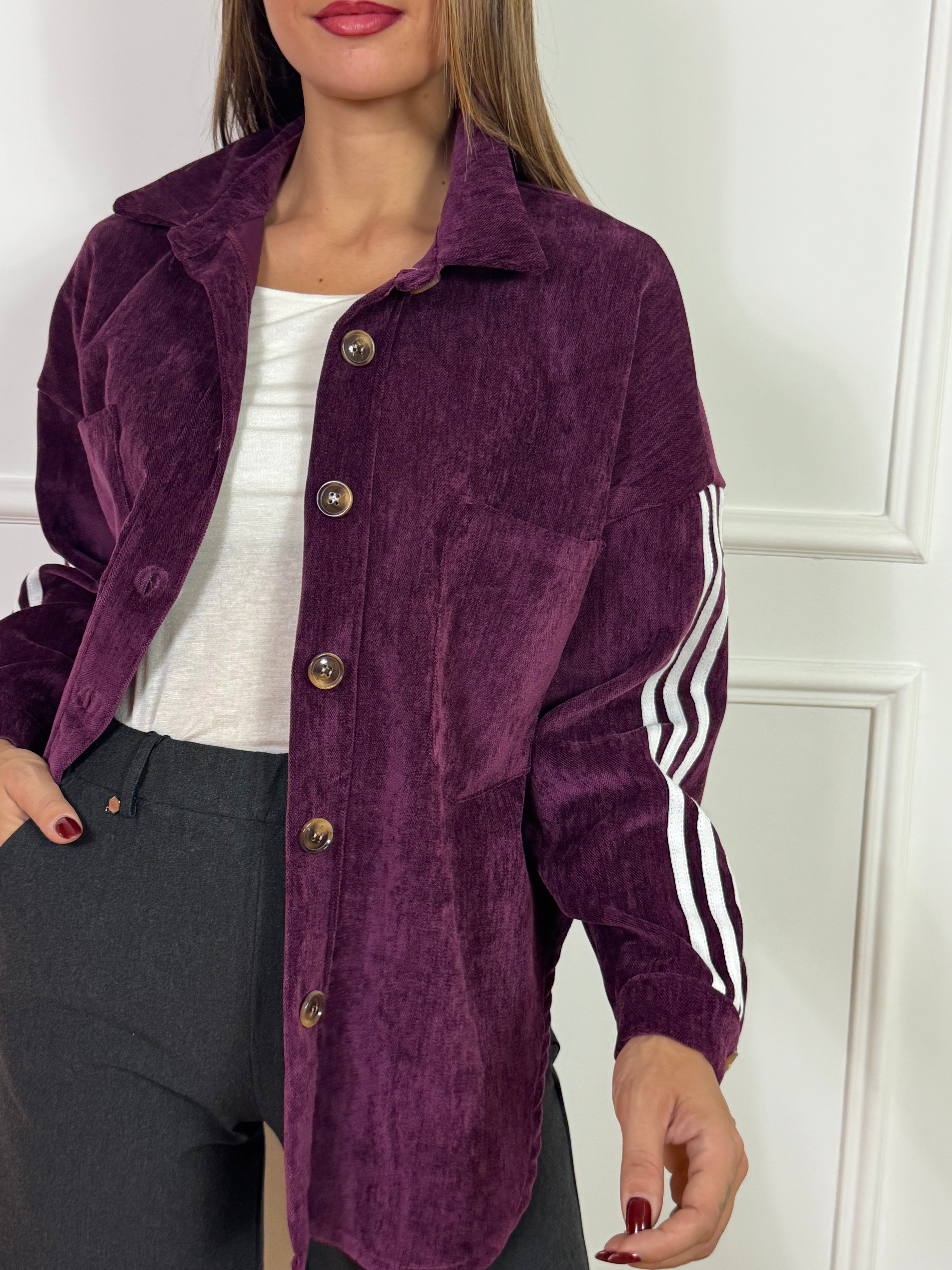 Maxi camicia con taschini Victoria ILMH in vellutino e bande laterali