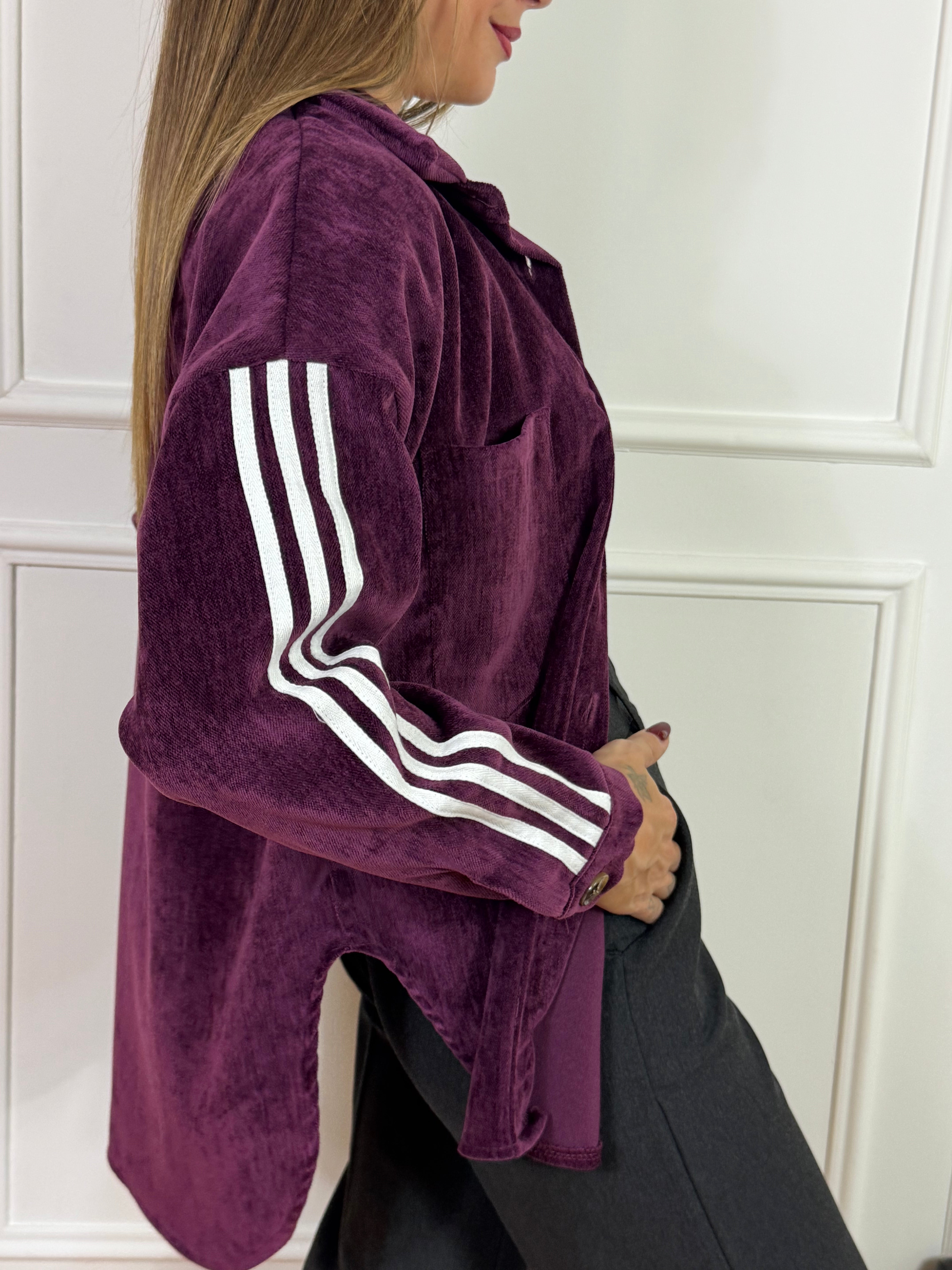 Maxi camicia con taschini Victoria ILMH in vellutino e bande laterali