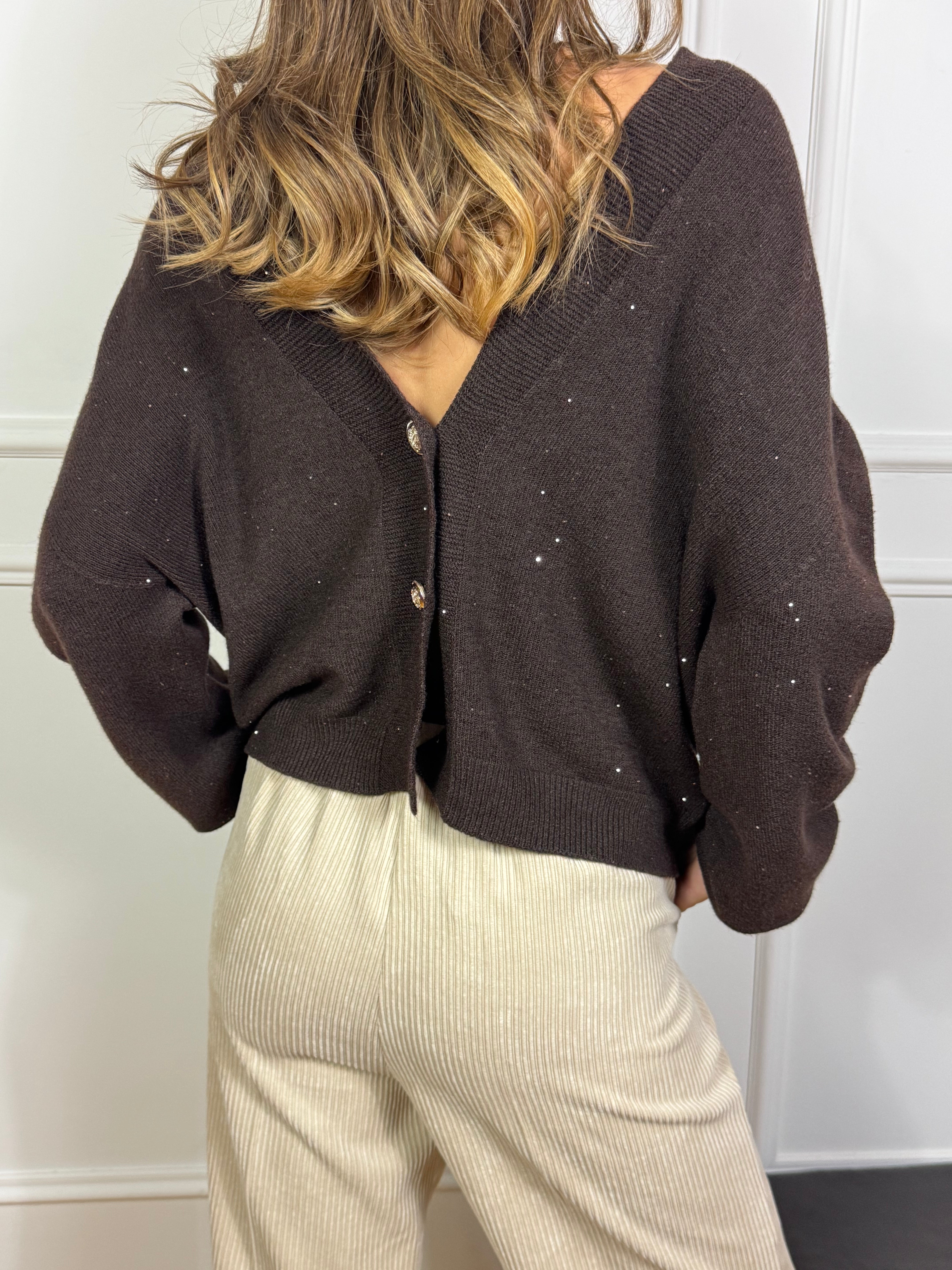 Cardigan Susy Mix con MICROPAILLETTES E BOTTONI ORO