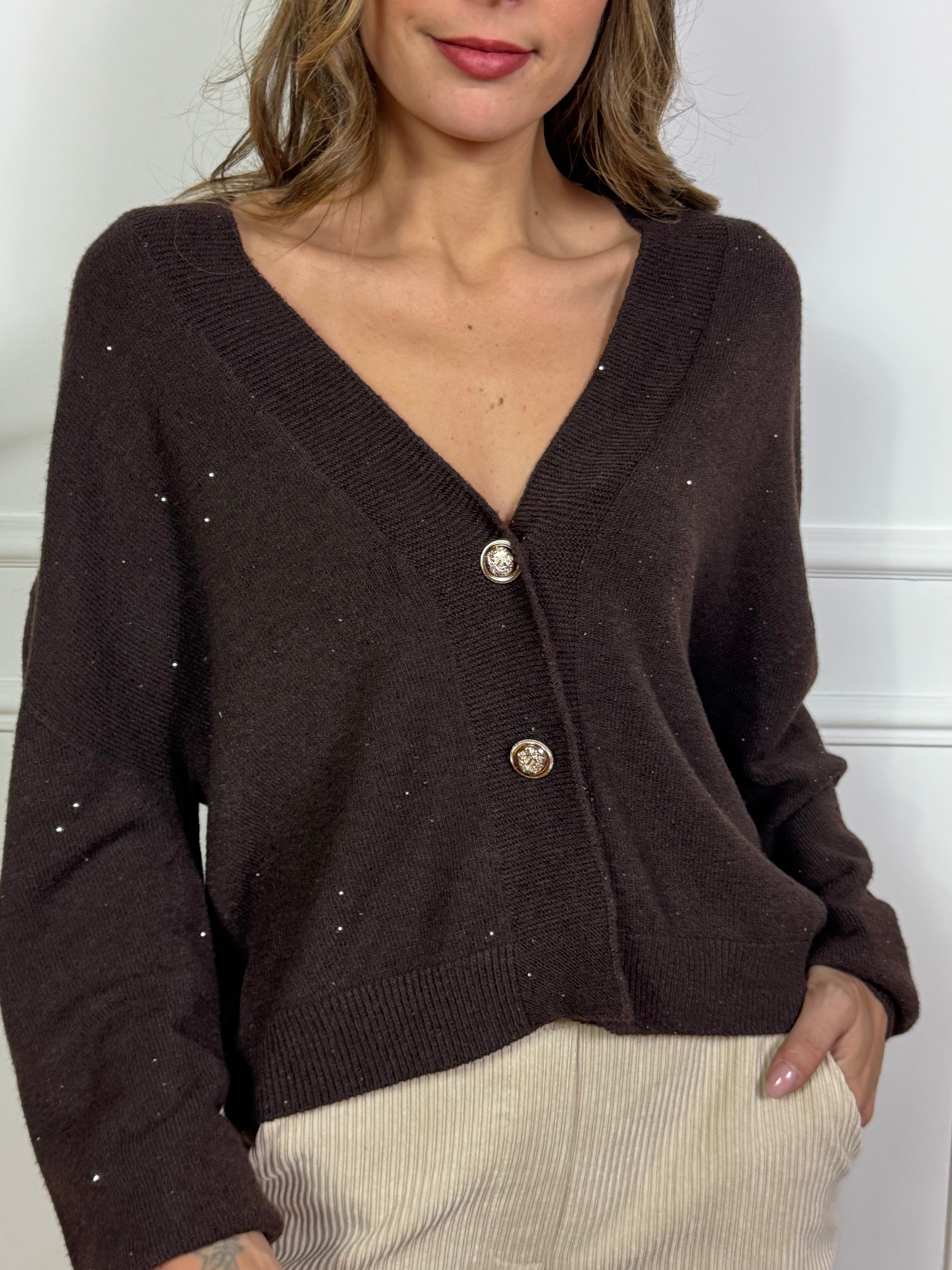 Cardigan Susy Mix con MICROPAILLETTES E BOTTONI ORO