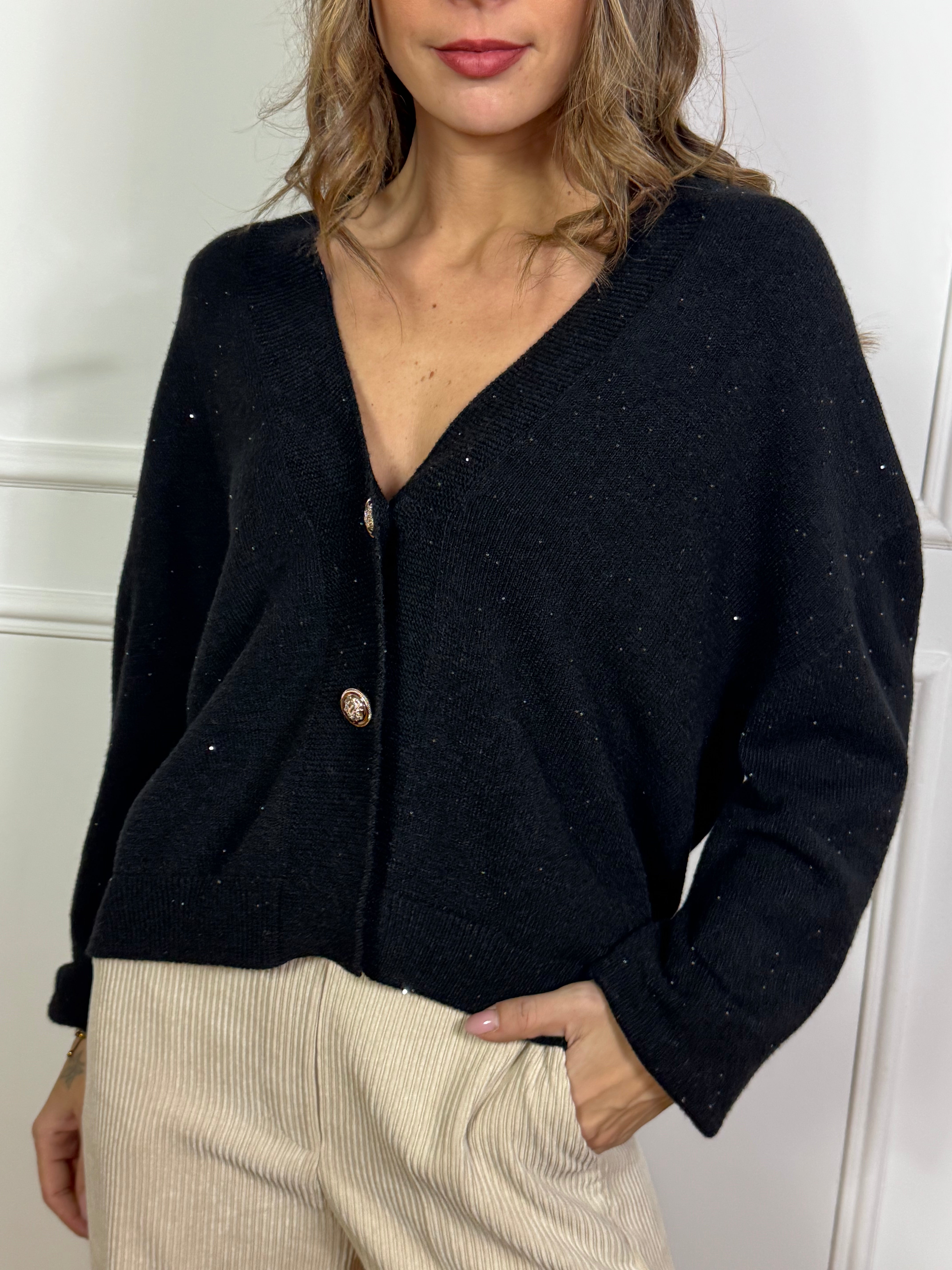 Cardigan Susy Mix con MICROPAILLETTES E BOTTONI ORO
