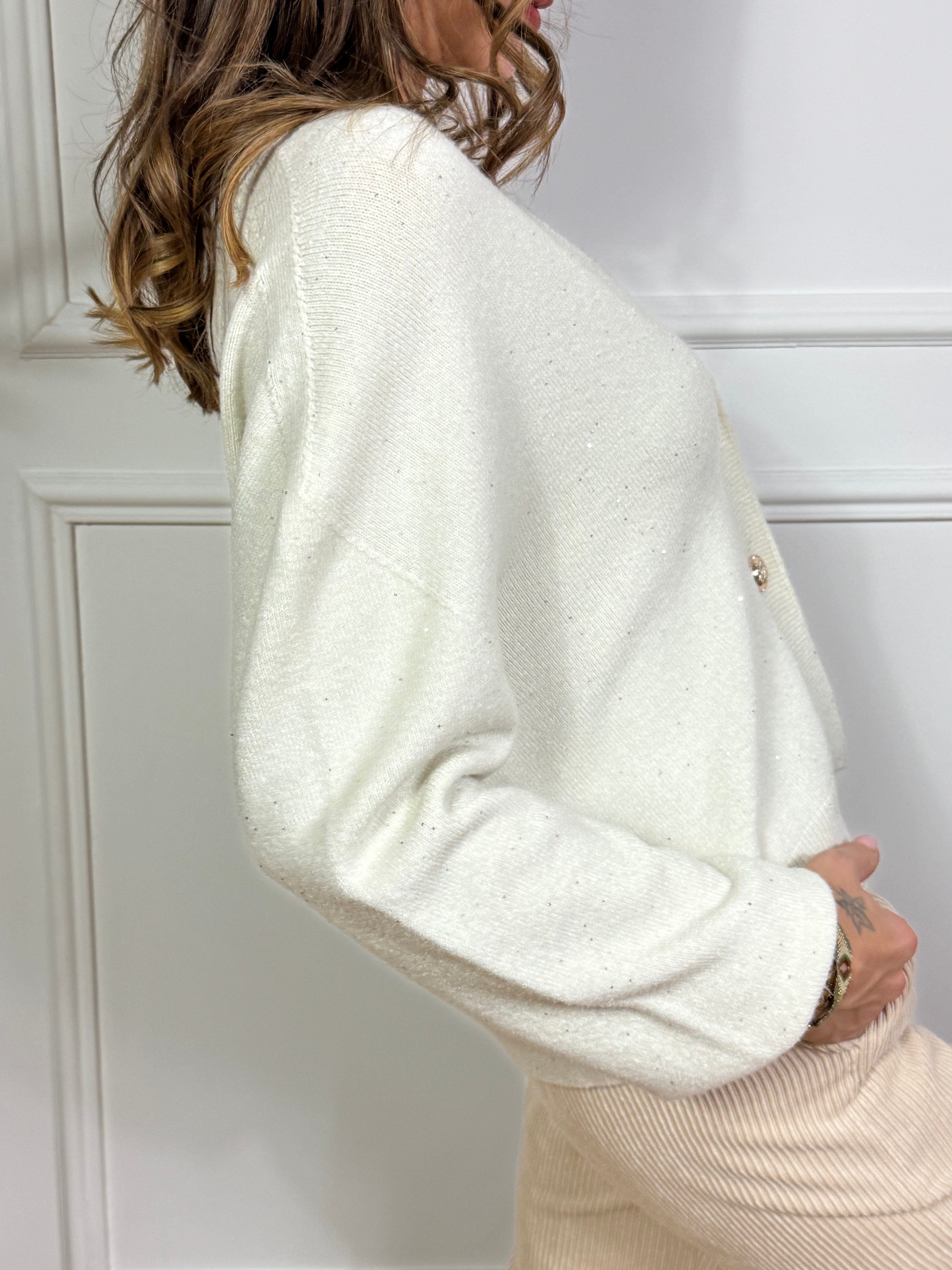 Cardigan Susy Mix con MICROPAILLETTES E BOTTONI ORO