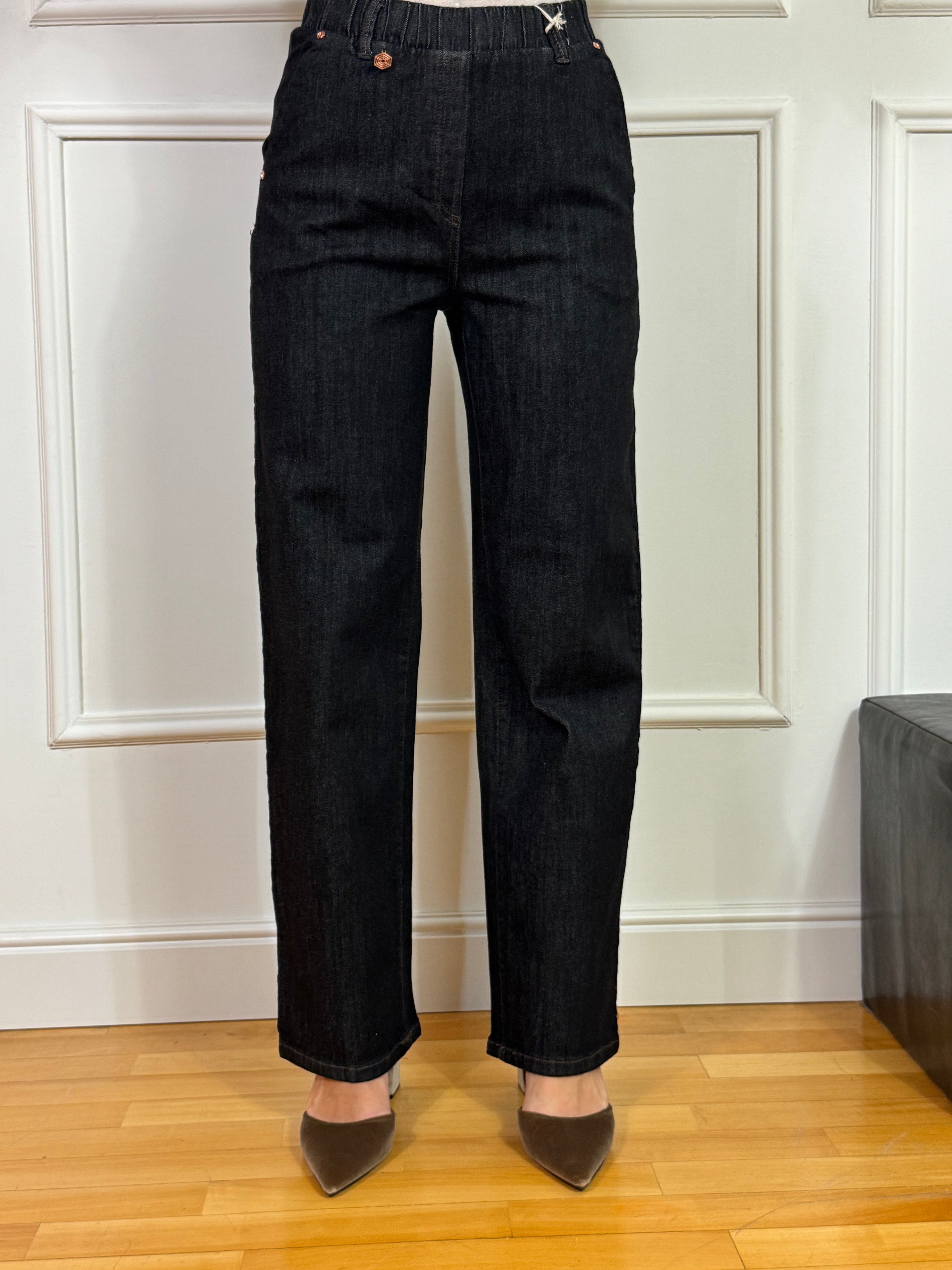 Jeans chambray Ragno WIDE WITH POCKETS - Colore GRAY BLACK - GAMBA AMPIA DRITTA