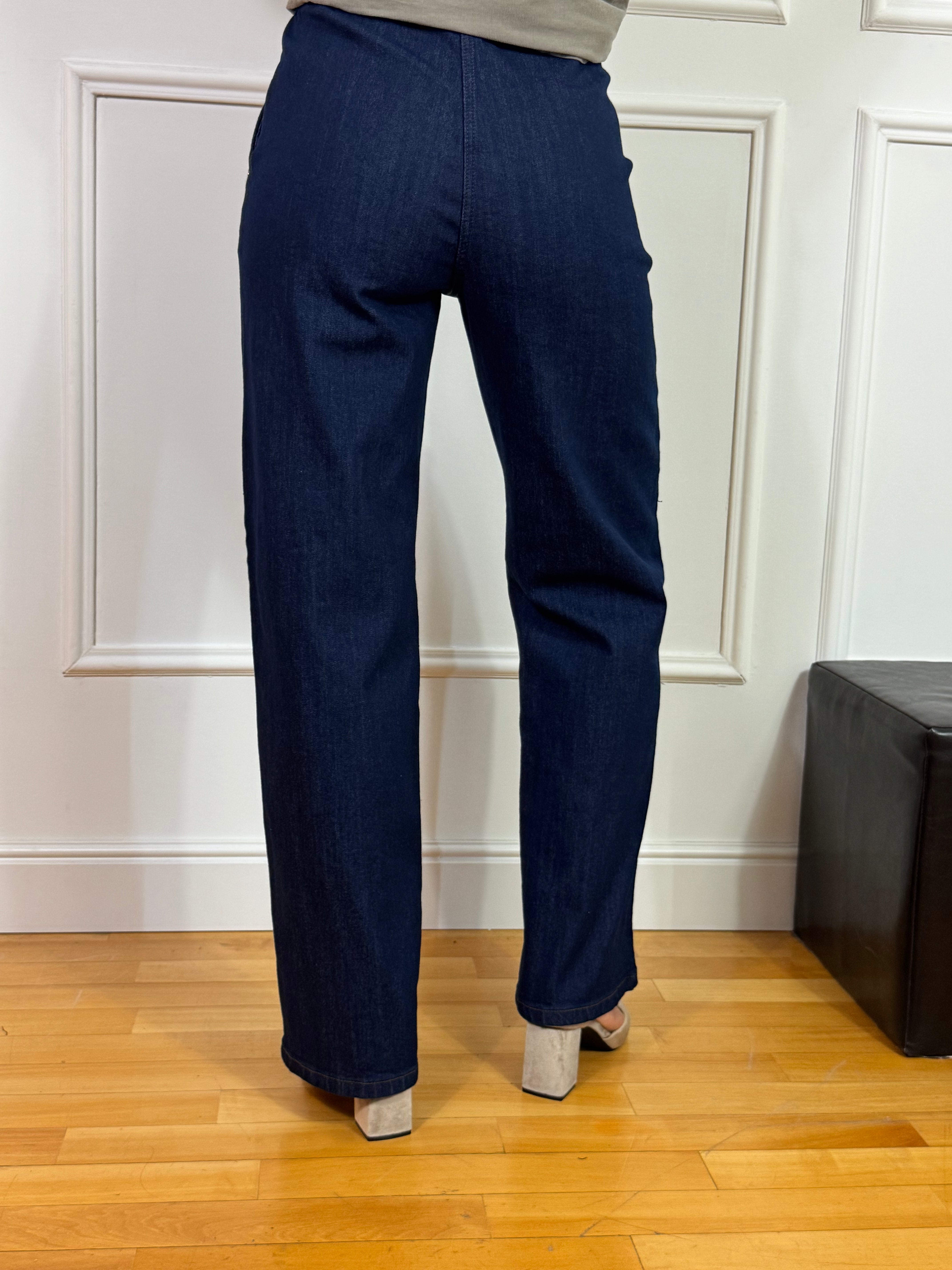 Jeans chambray Ragno WIDE with pockets - GAMBA DRITTA - Colore PERSIA