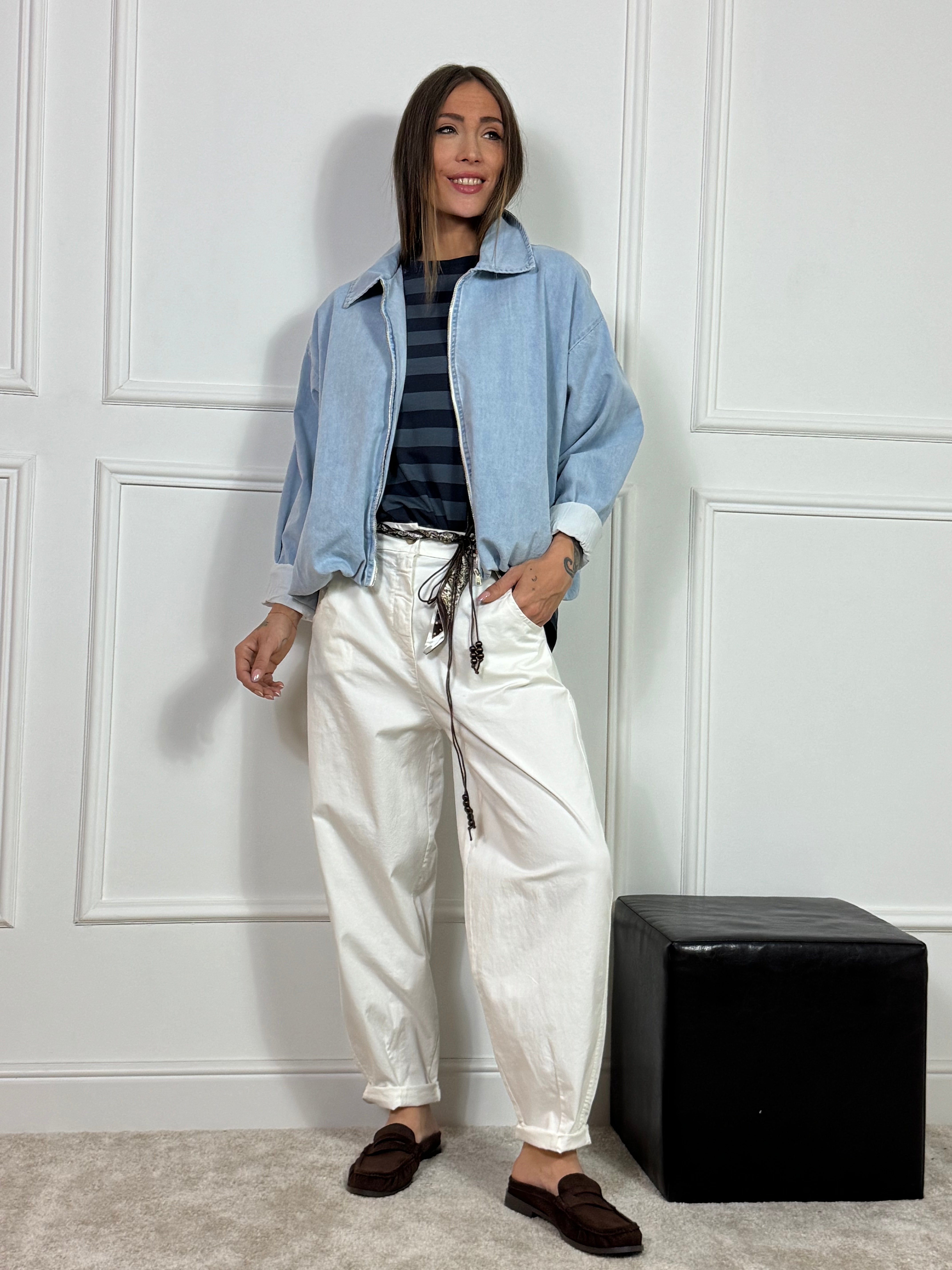 Pantalone in cotone a carota Victoria ILMH cintura bandana