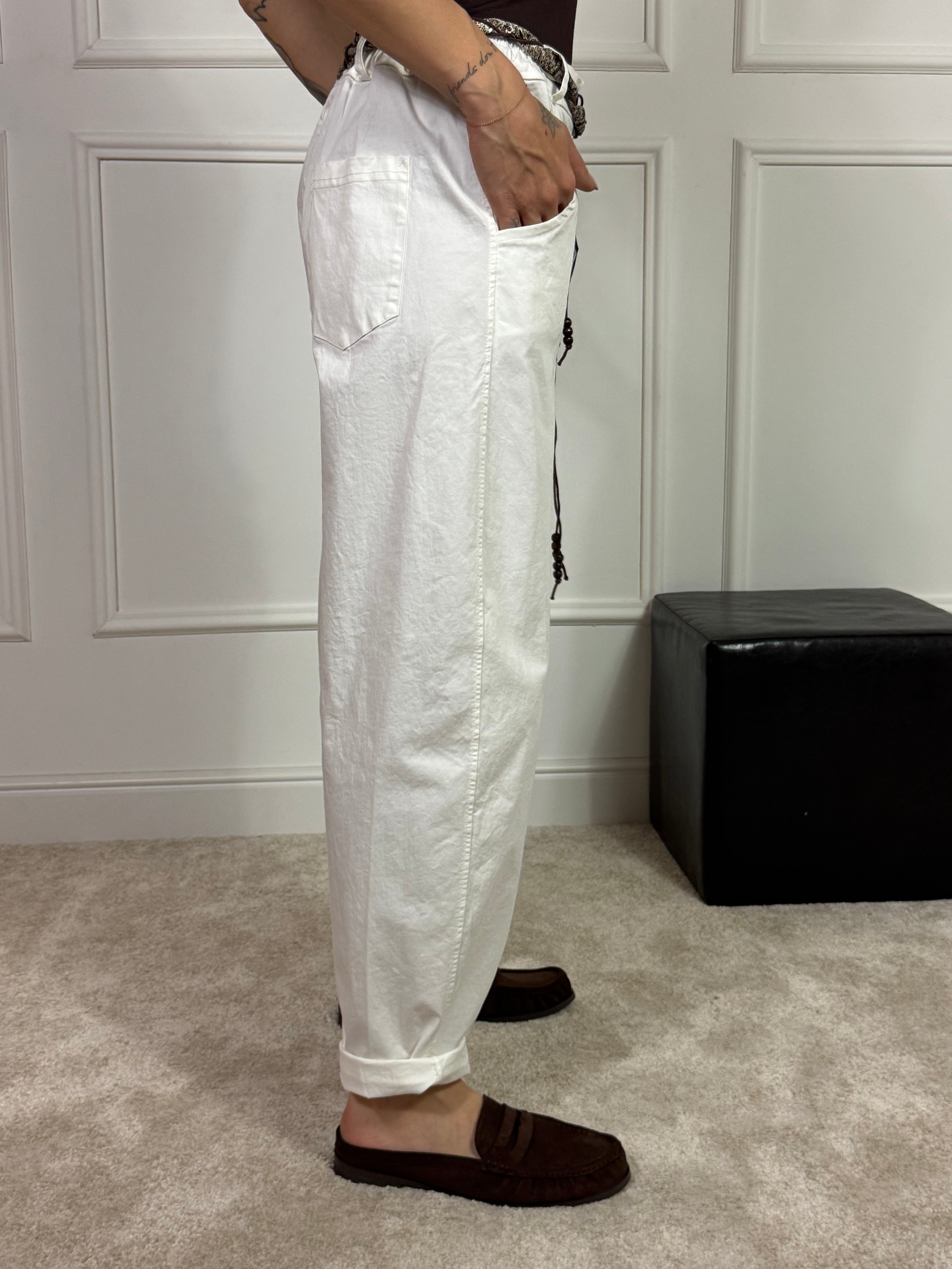 Pantalone in cotone a carota Victoria ILMH cintura bandana
