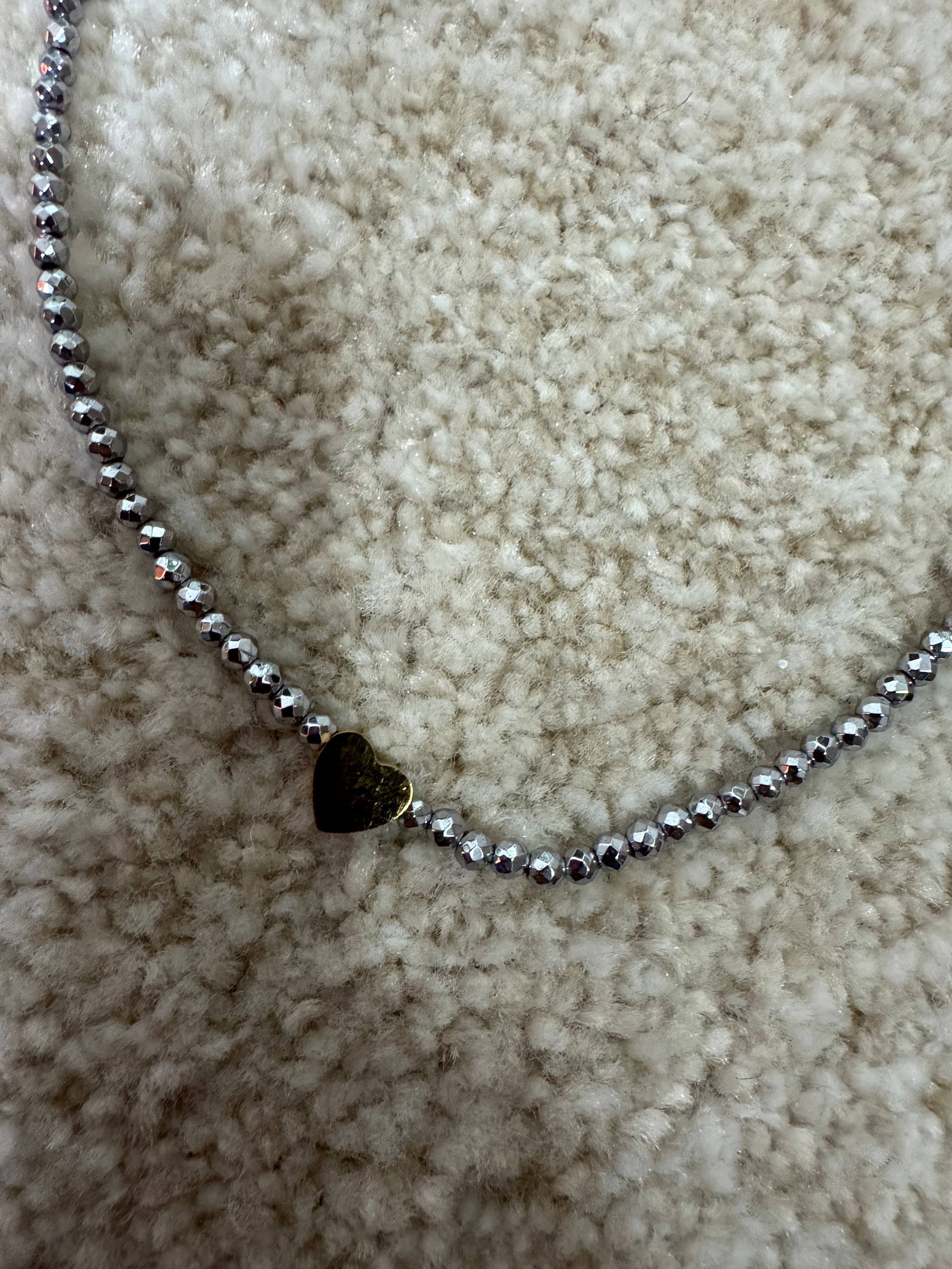 Collana girocollo ARGENTO pepite Momi CIONDOLO CUORE ORO