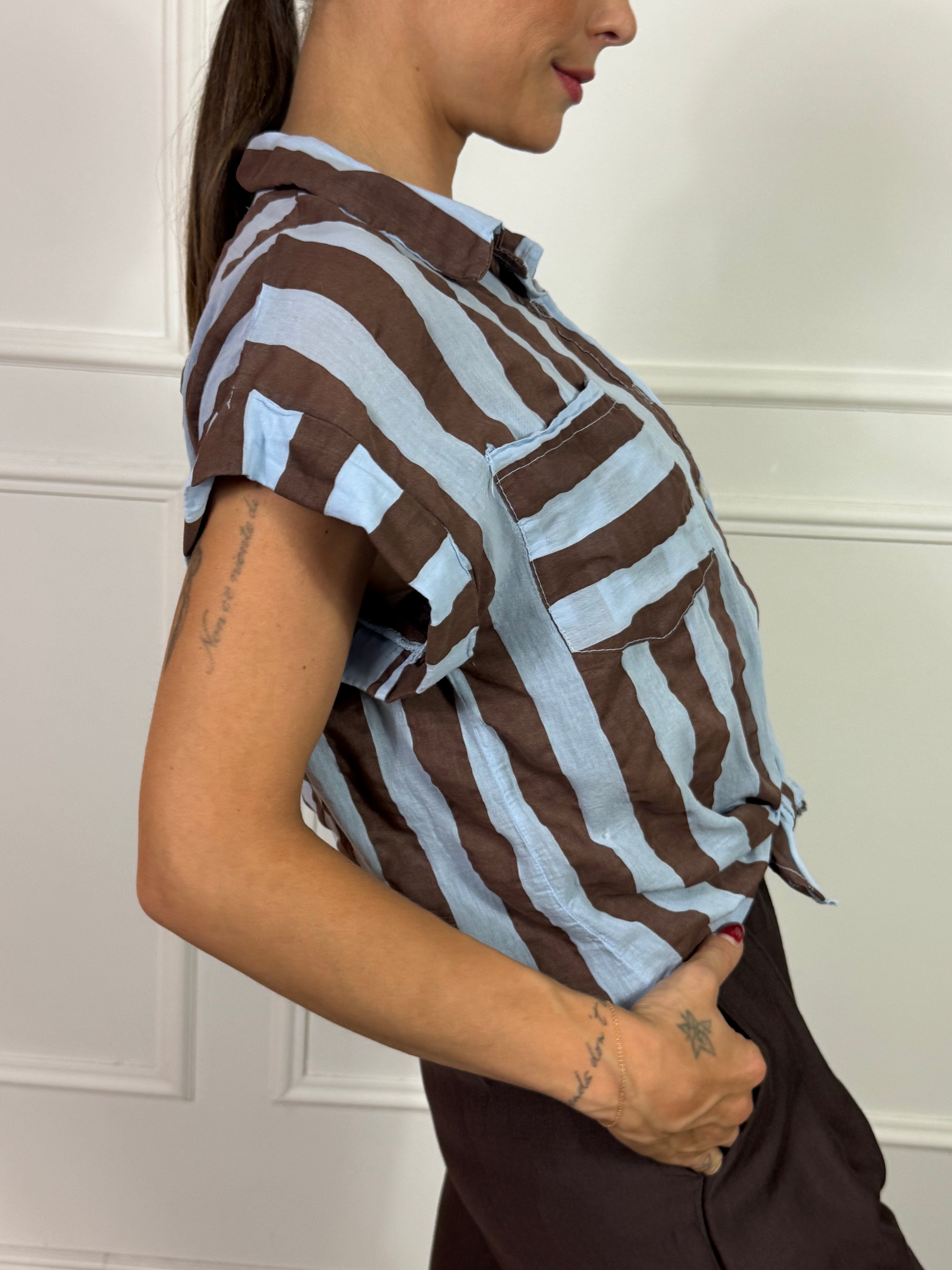 Camicia MANICA CORTA in mussola Victoria ILMH RIGHE E TASCHINI