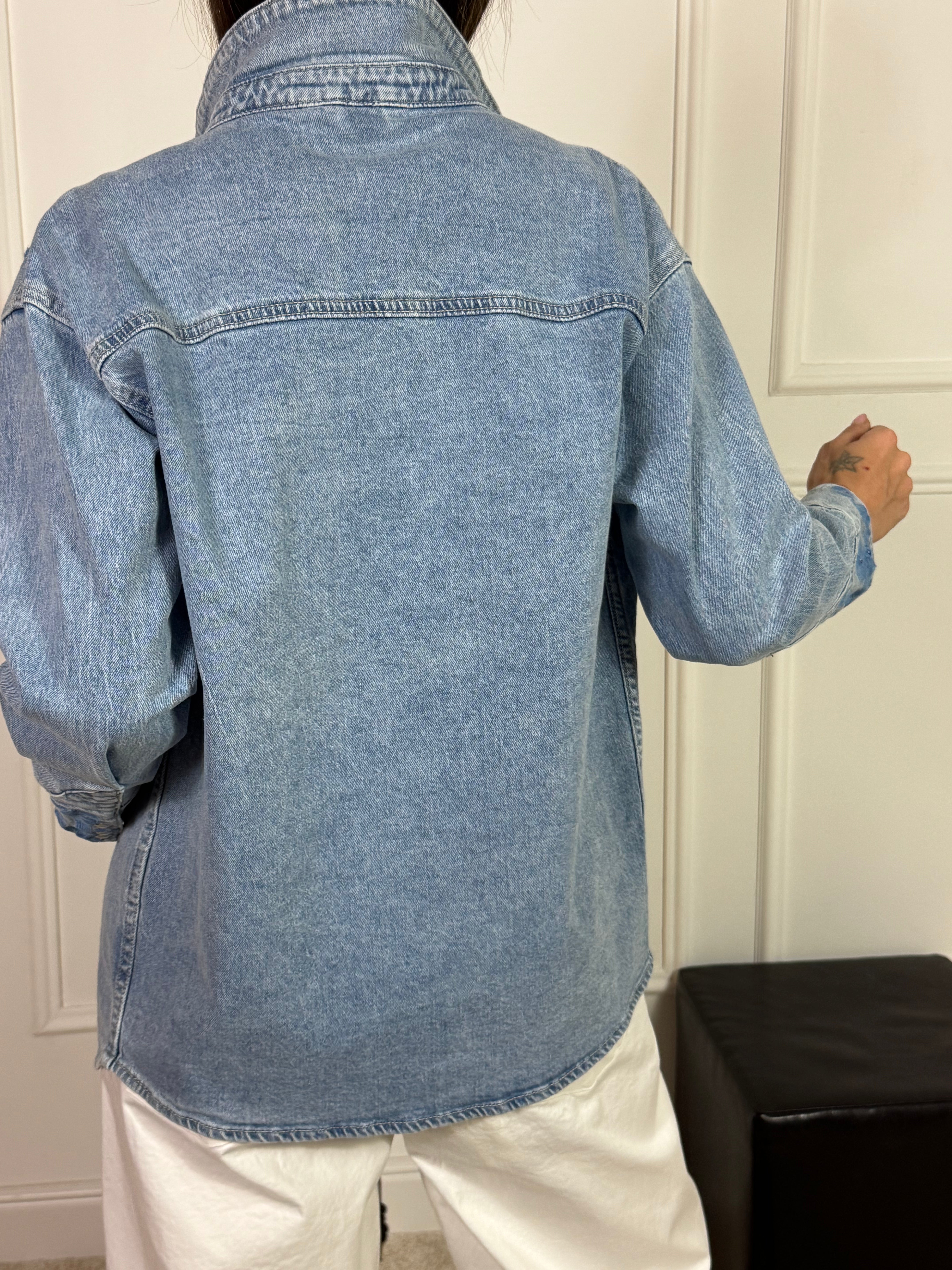 Giacca di jeans AZZURRA DENIM lunga Victoria ILMH RICAMI E PAILLETTES