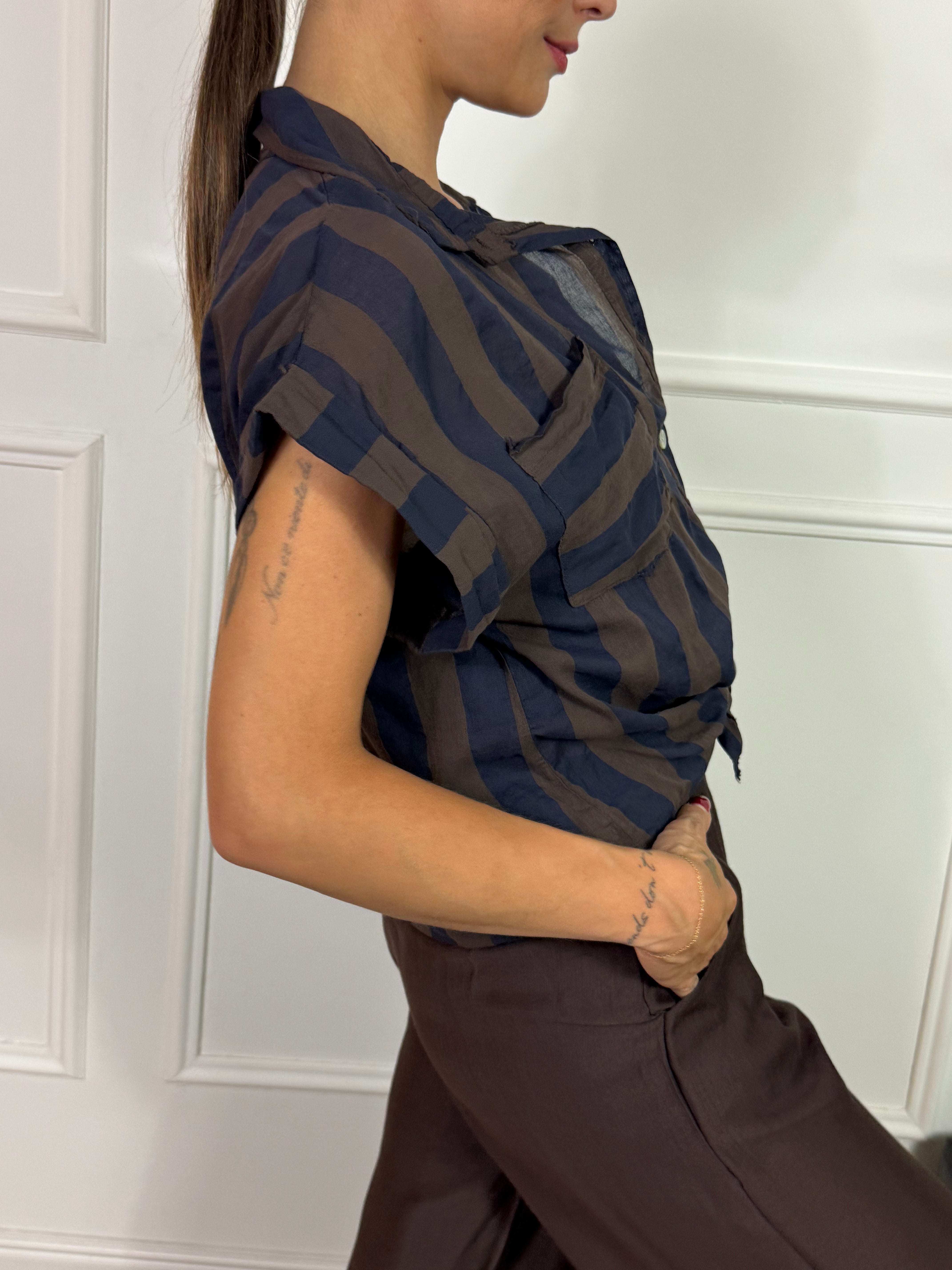 Camicia MANICA CORTA in mussola Victoria ILMH RIGHE E TASCHINI