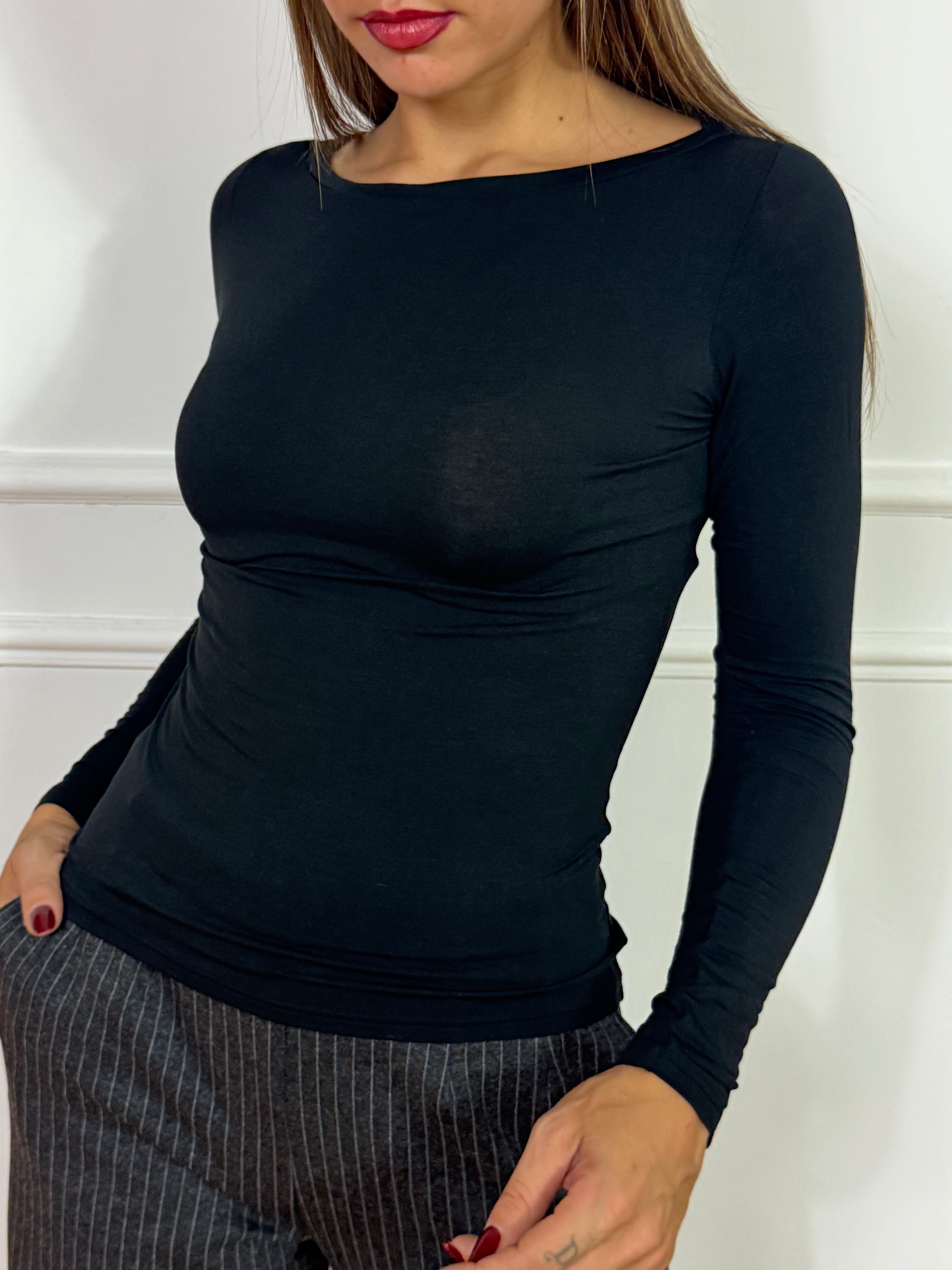 Maglia seconda pelle Ragno misto cashmere scollo barchetta
