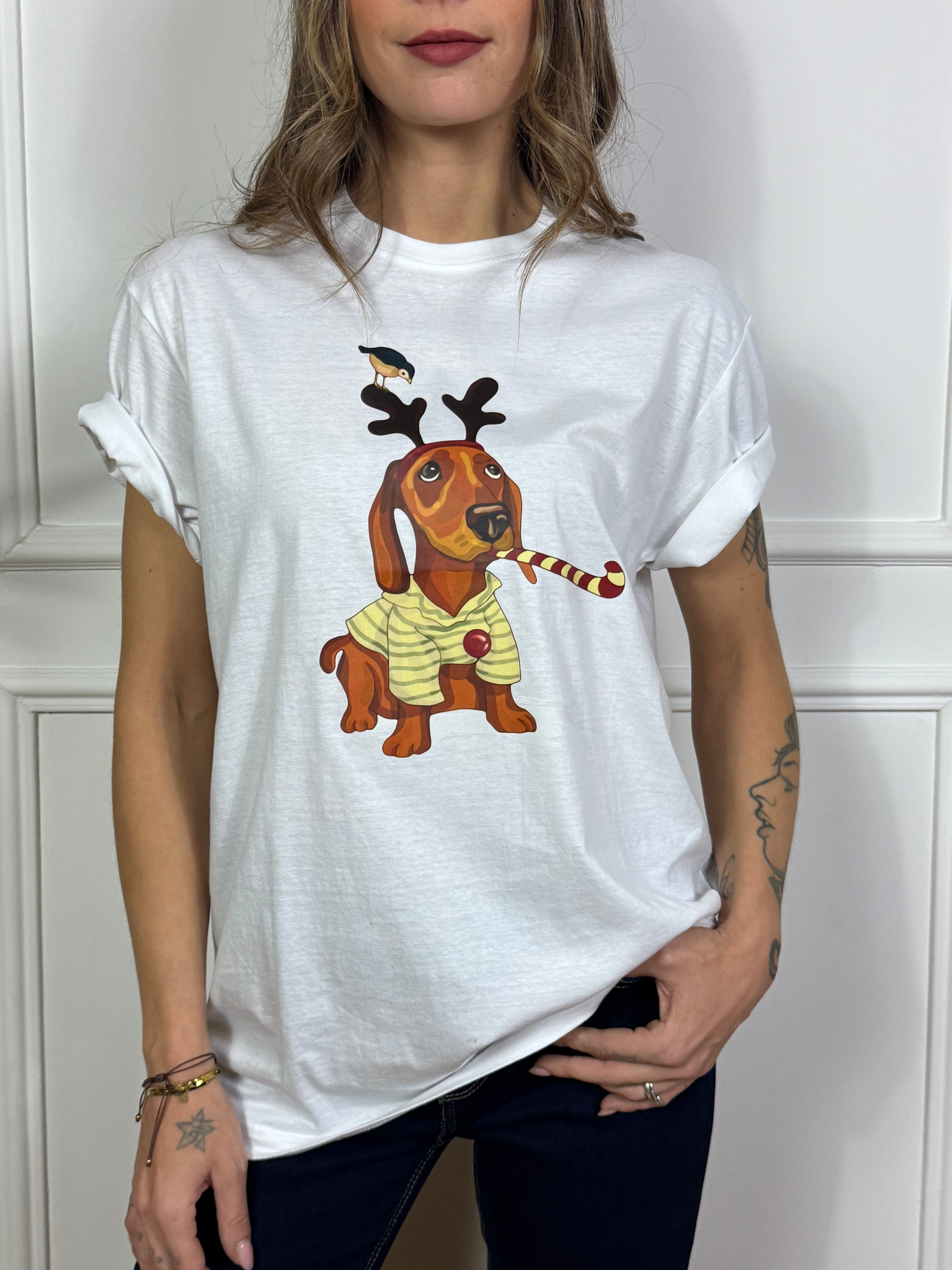 T-shirt con stampa Susy Mix CANE BASSOTTO RENNA NATALE