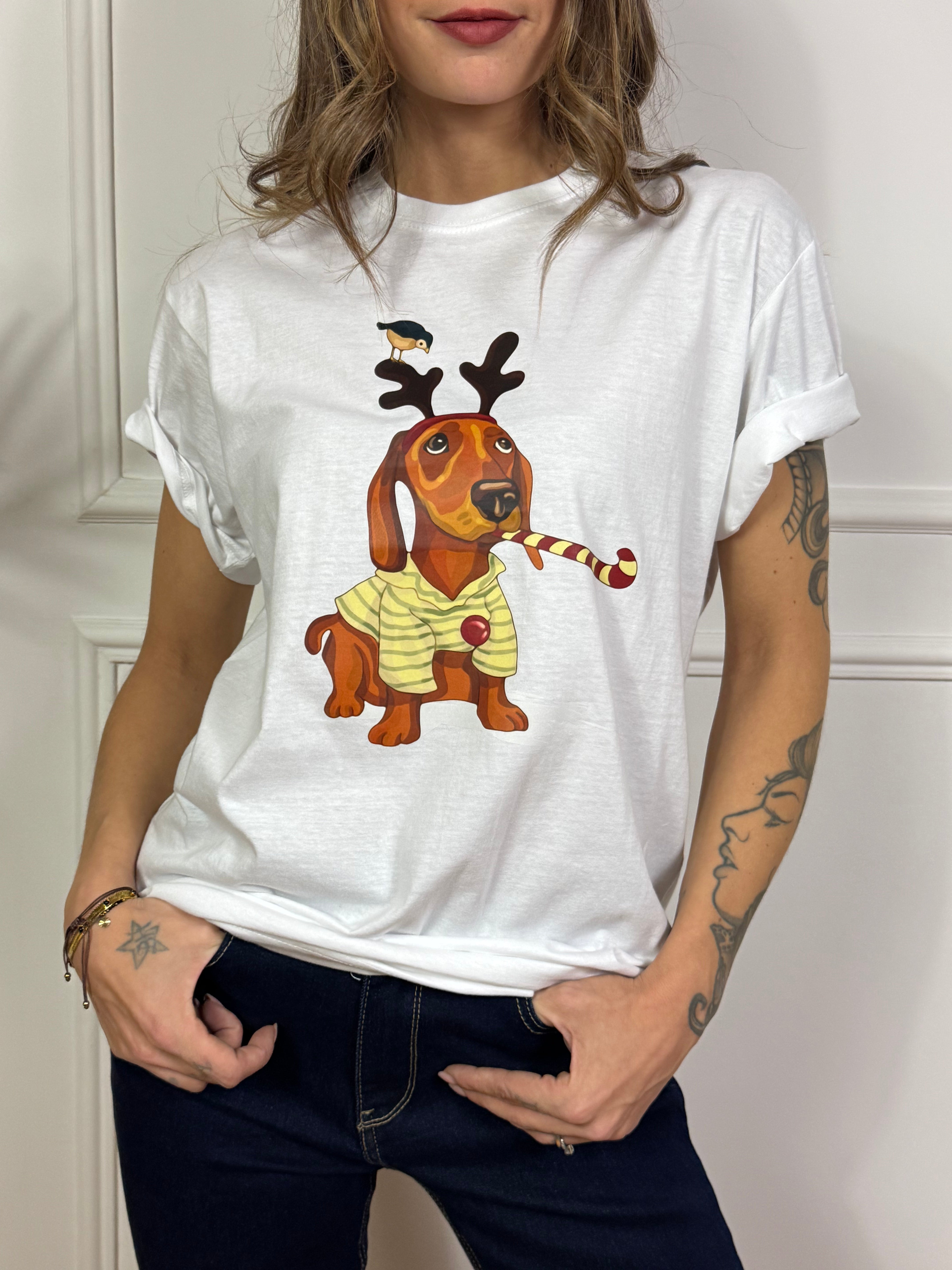 T-shirt con stampa Susy Mix CANE BASSOTTO RENNA NATALE