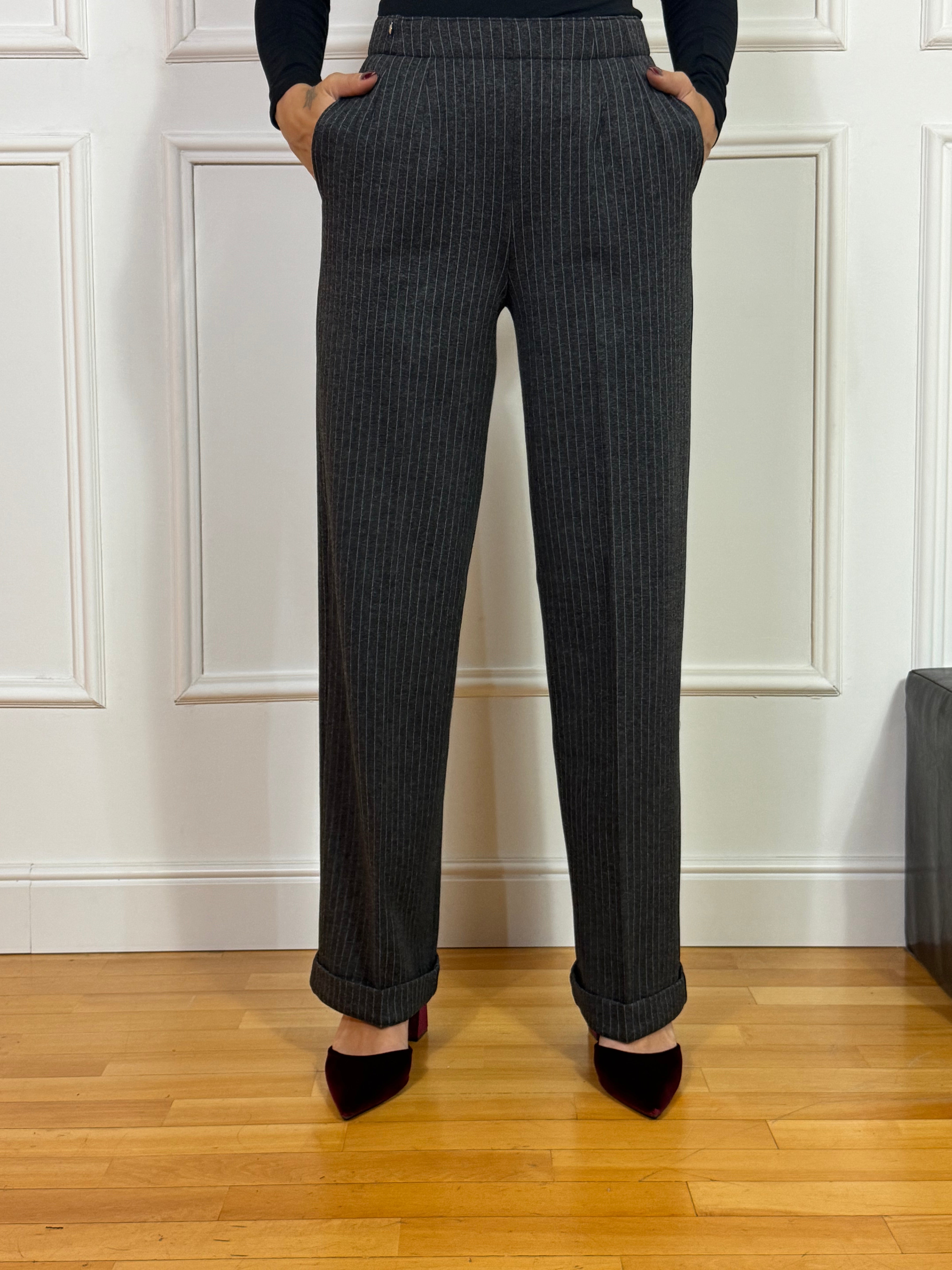 Pantalone WIDE WITH POCKETS Ragno FANTASIA GESSATA - GAMBA DRITTA