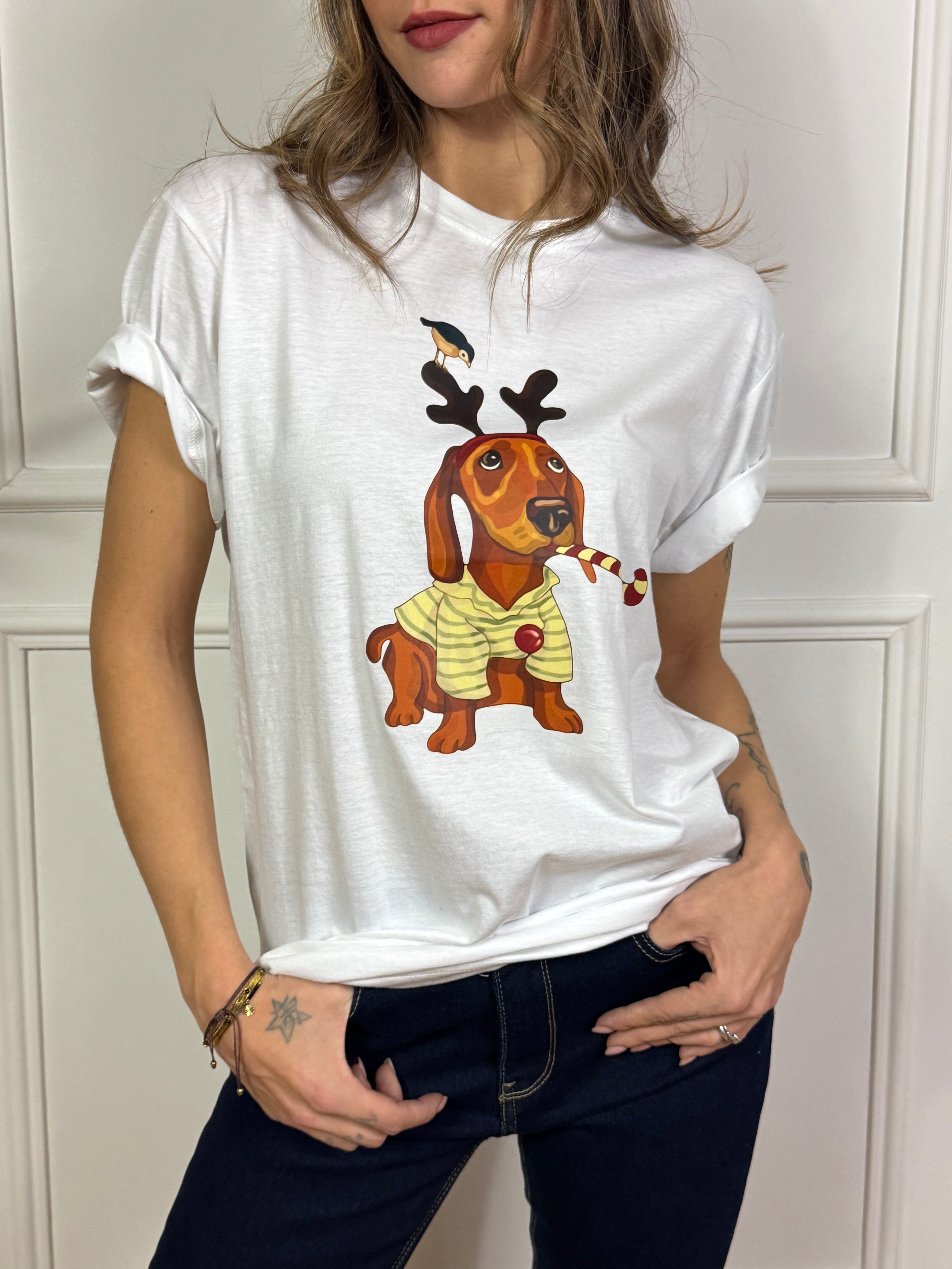 T-shirt con stampa Susy Mix CANE BASSOTTO RENNA NATALE