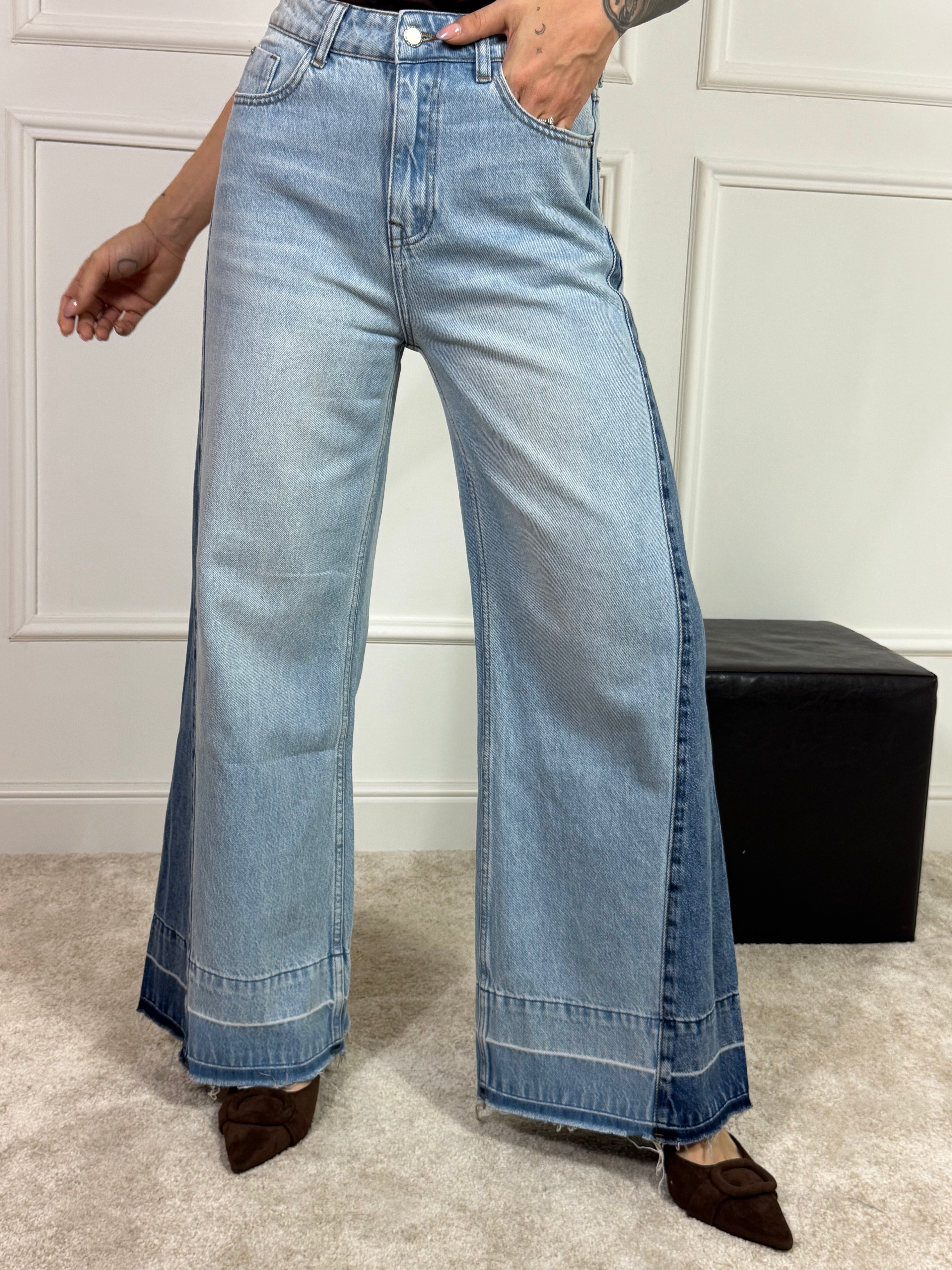 Jeans PALAZZO Victoria ILMH con INSERTI DENIM BICOLORE
