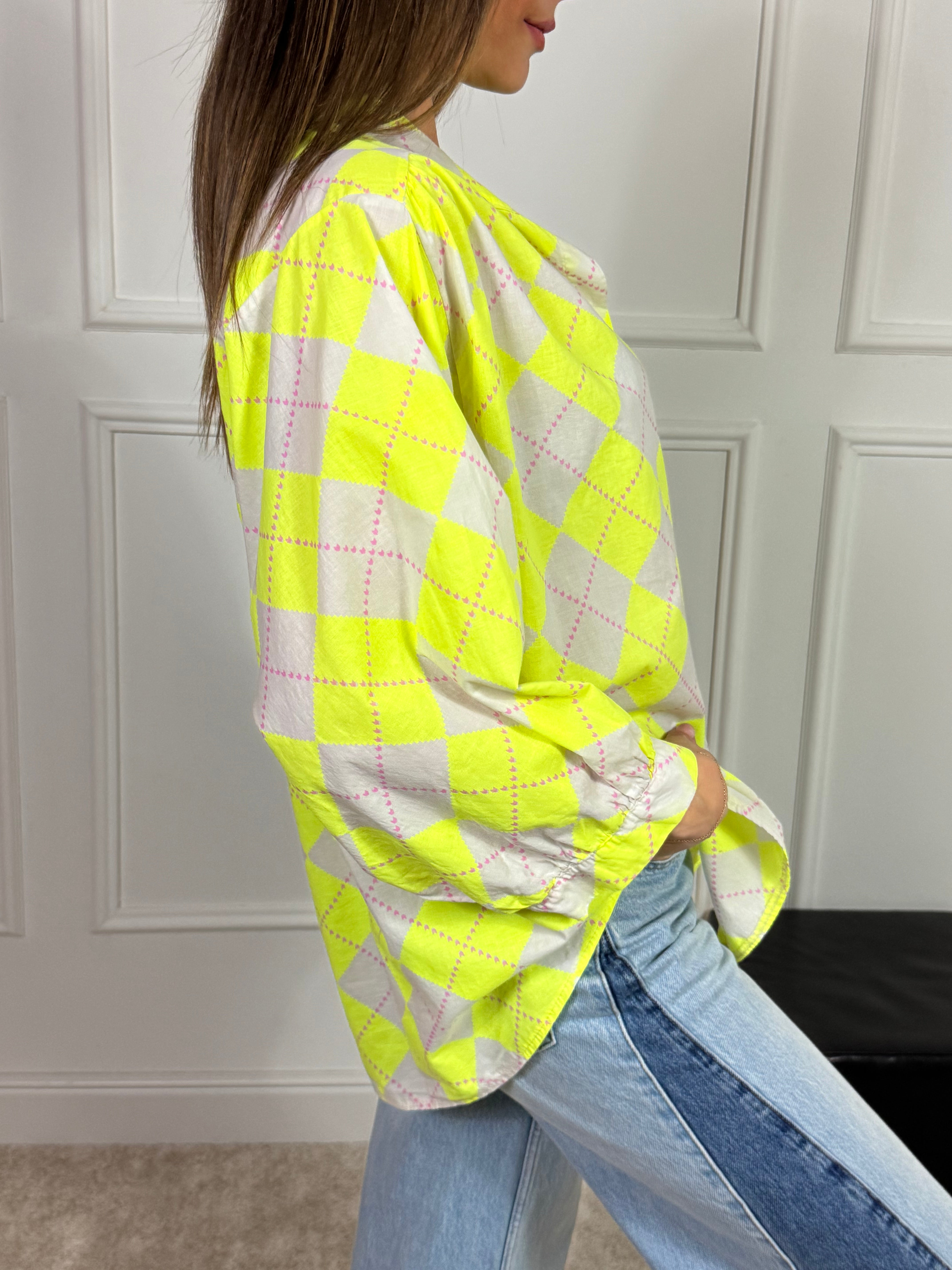 Camicia Victoria ILMH fantasia ROMBI GIALLO FLUO