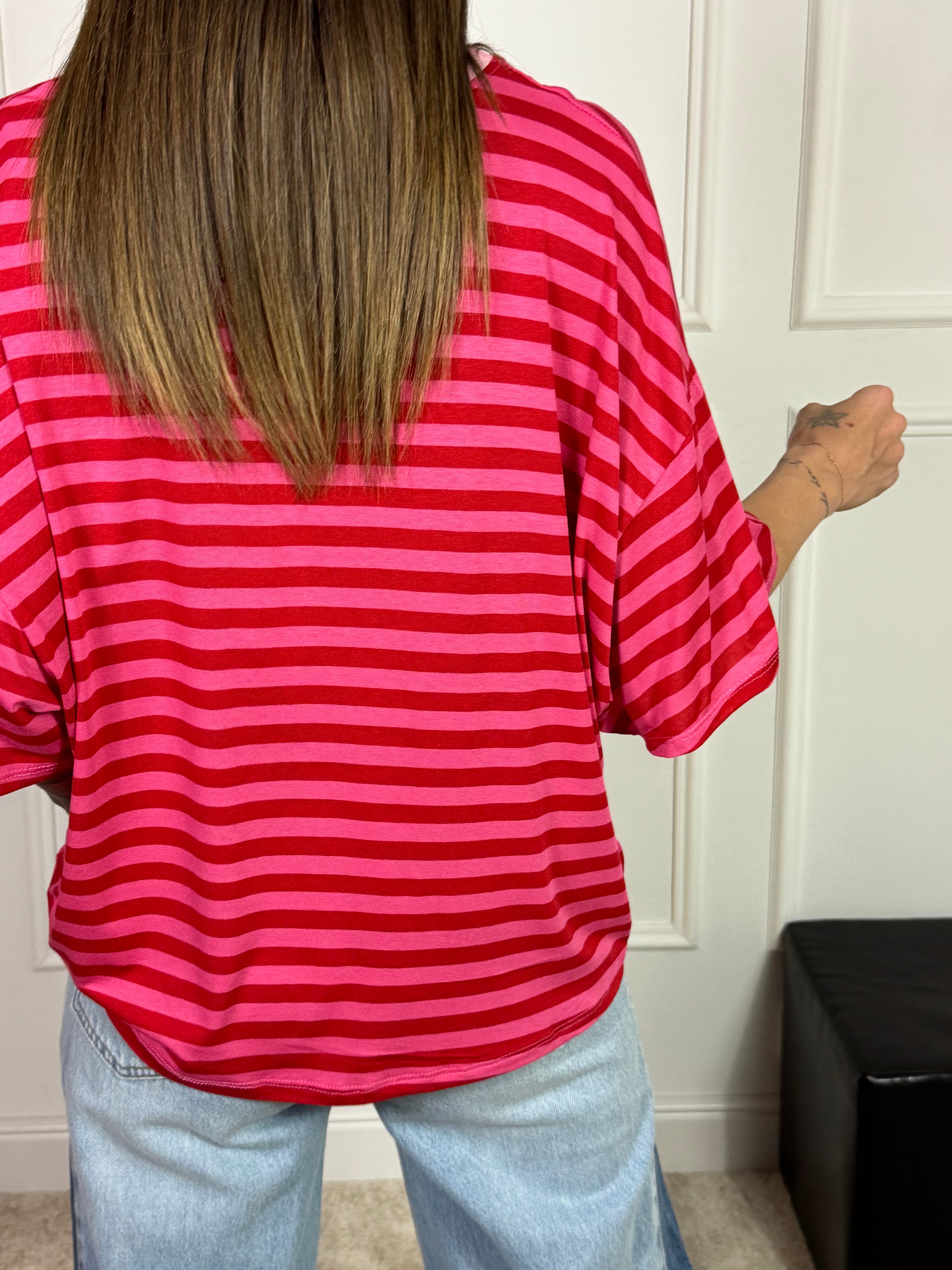 Maglia t-shirt oversize Victoria ILMH RIGHE SOTTILI, SCOLLO A CONTRASTO