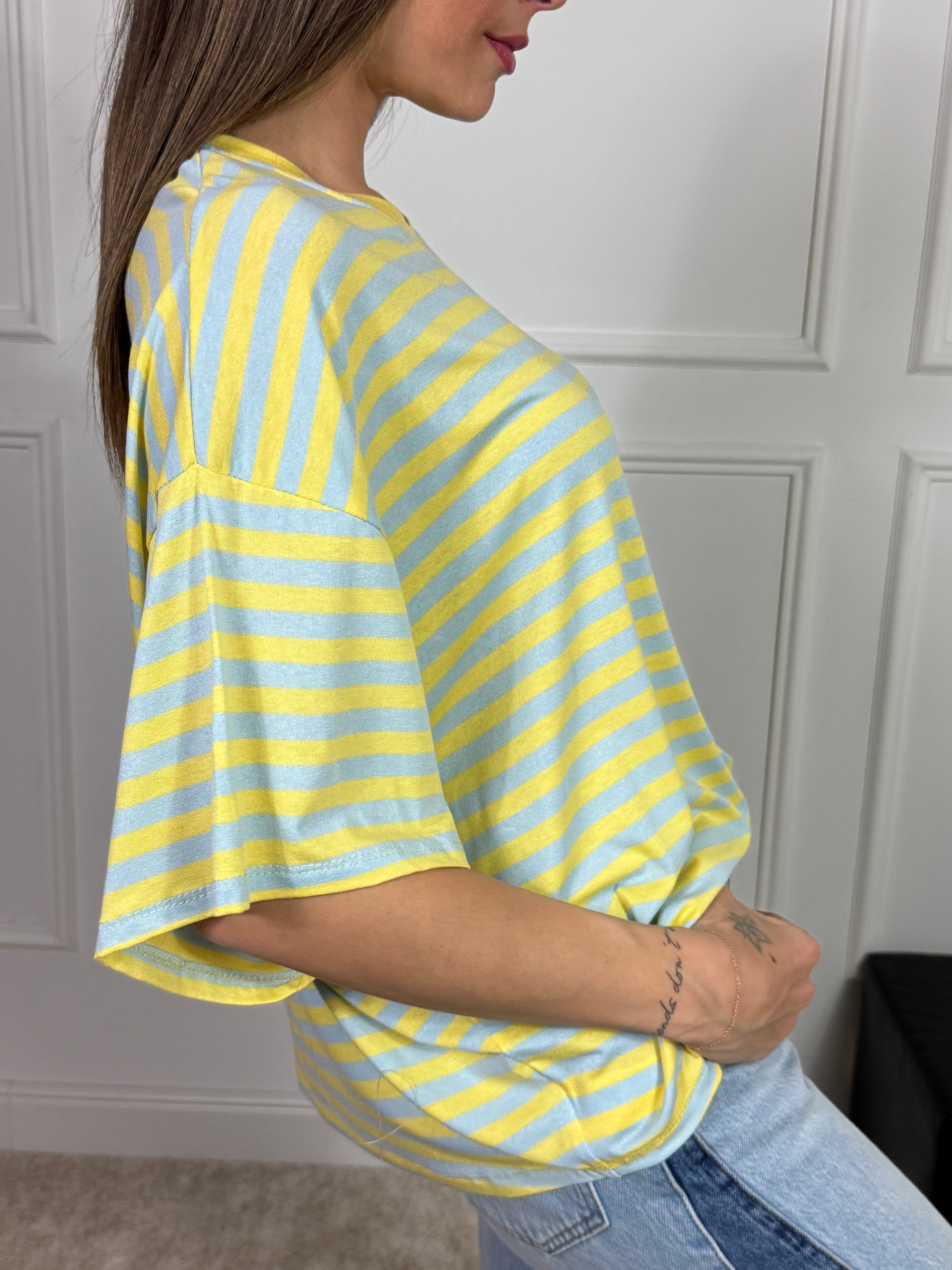 Maglia t-shirt oversize Victoria ILMH RIGHE SOTTILI, SCOLLO A CONTRASTO