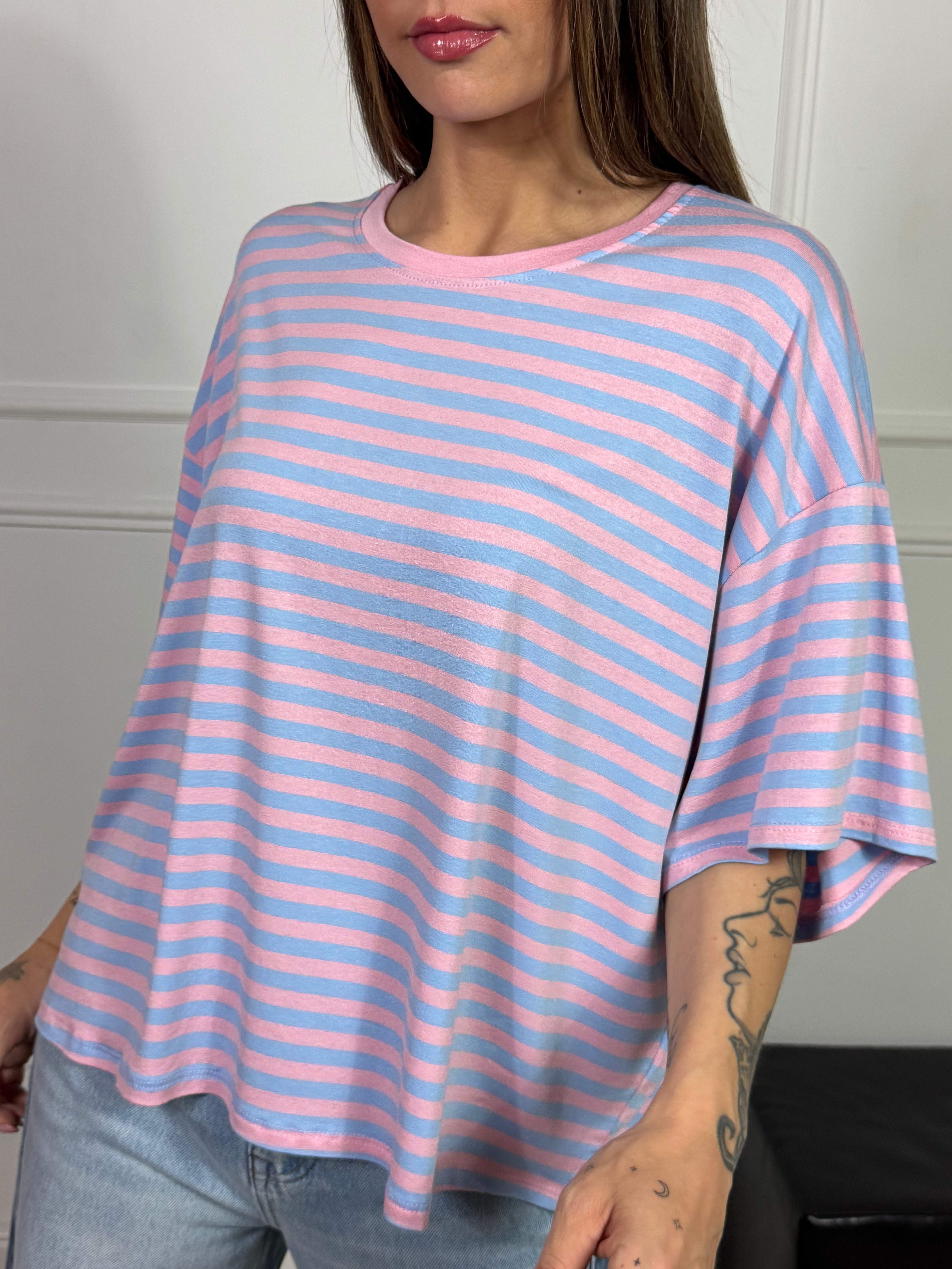 Maglia t-shirt oversize Victoria ILMH RIGHE SOTTILI, SCOLLO A CONTRASTO