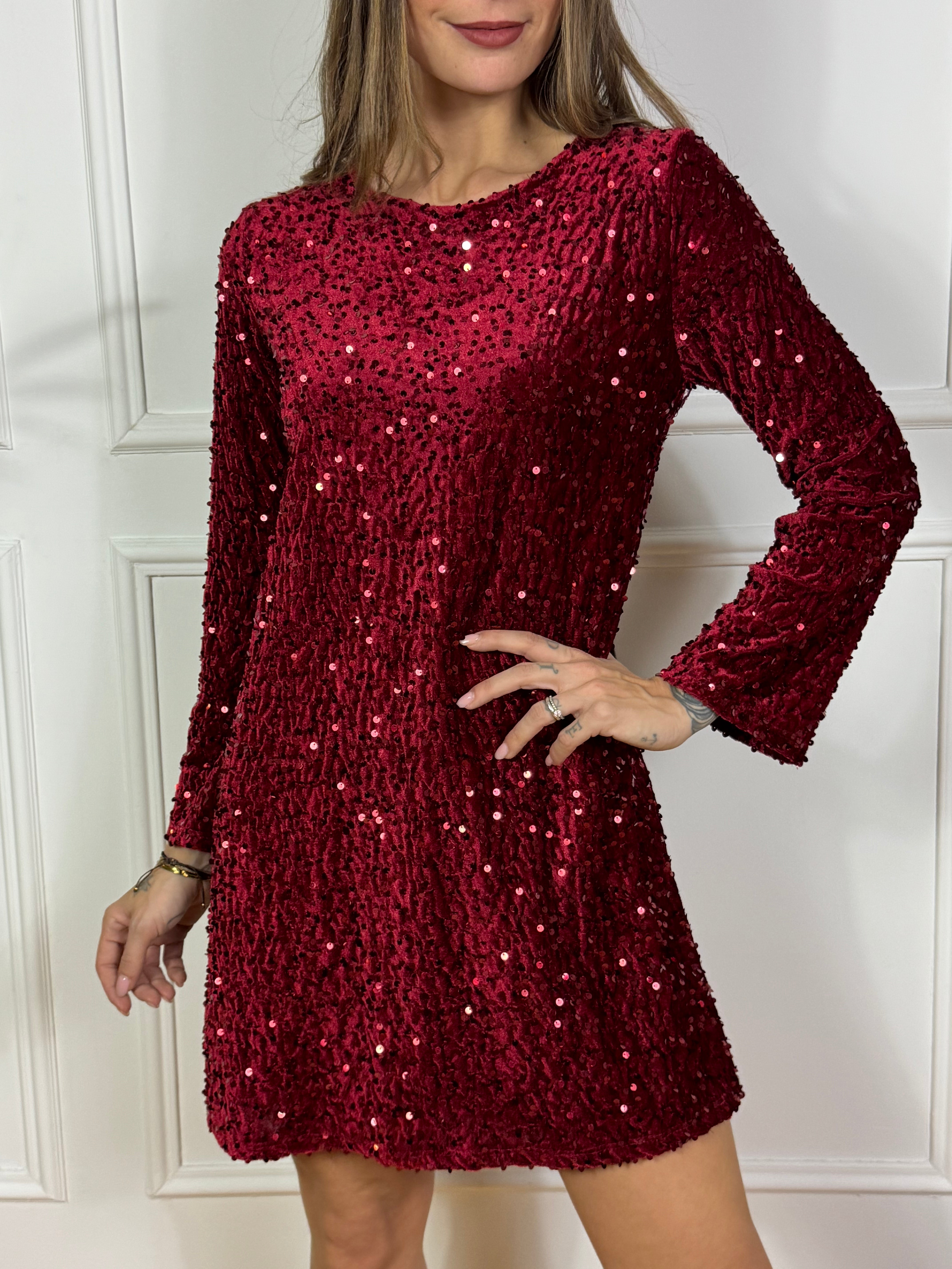 Abito CORTO Victoria ILMH in PAILLETTES e FIOCCO DIETRO